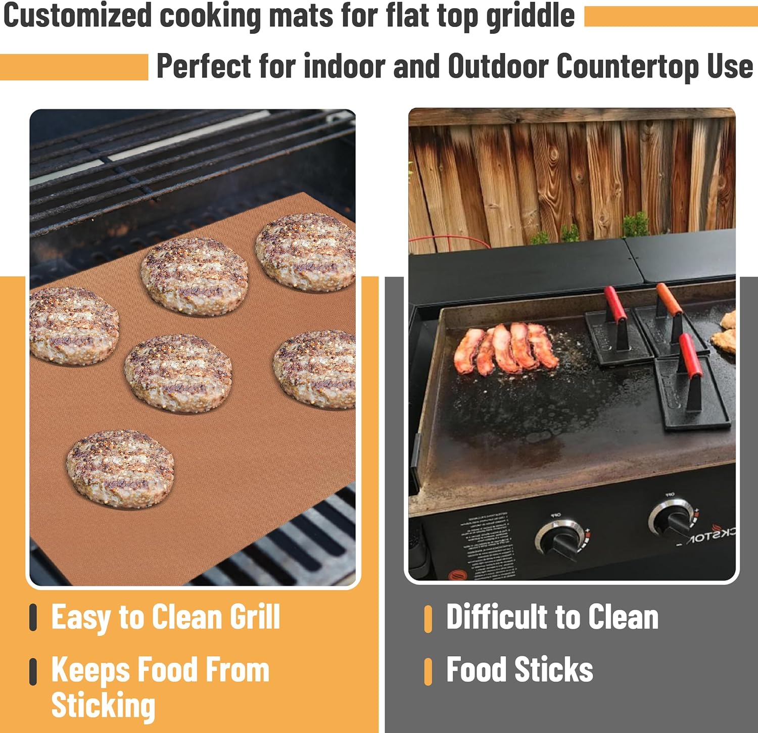 UNCO- Copper Grill Mats for Outdoor Grill, 13" x 15.8", 7 Pack, Nonstick Reusable Grilling Mats for Outdoor Grill, BPA and PFOA Free with PTFE-Fiberglass Coating