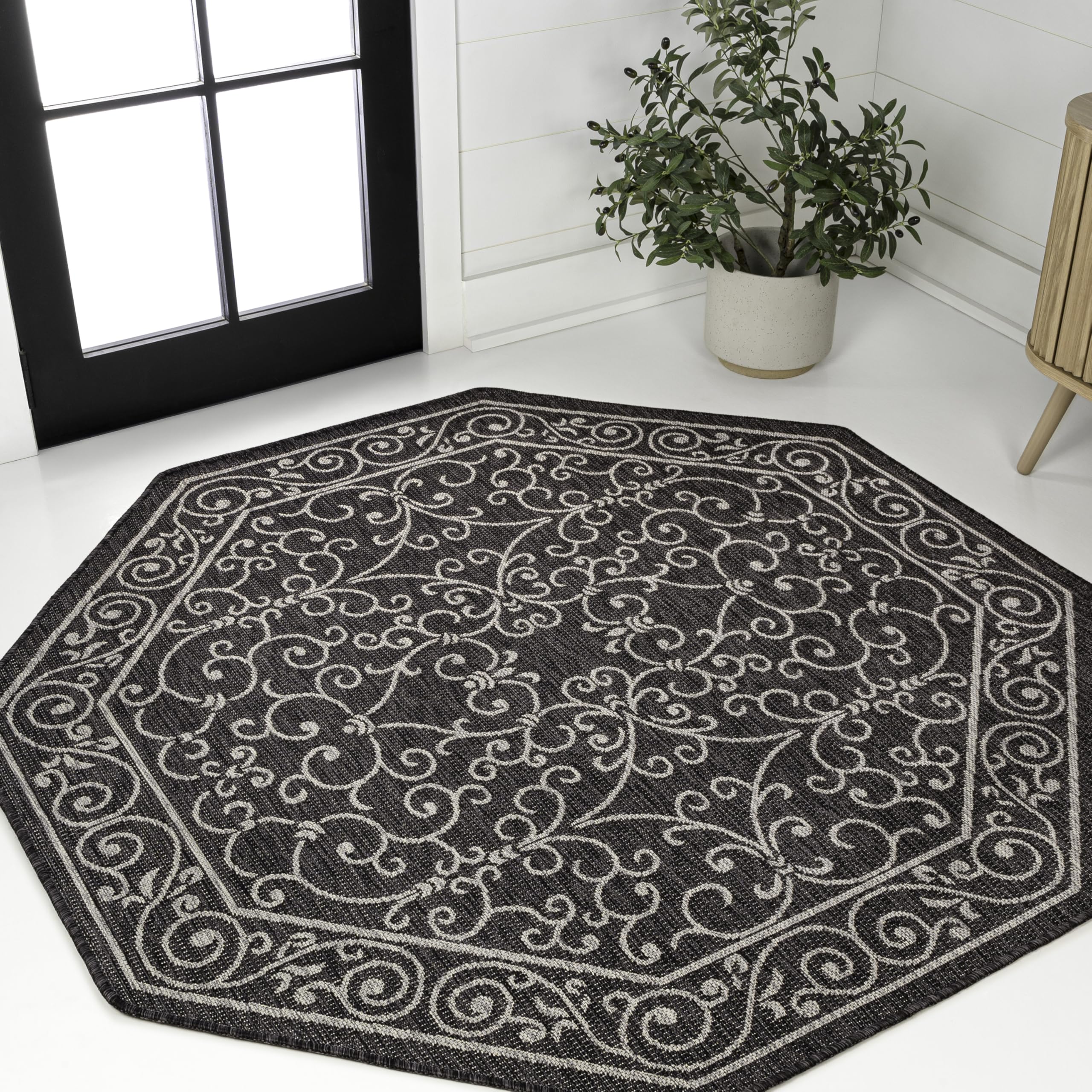 JONATHAN Y Vintage Filigree Indoor Outdoor Area Rug 5X8 Red/Beige, Charleston Textured Weave for Backyard, Patio, Porch, Easy-Cleaning, High Traffic, Pet-Friendly, Non-Shedding (SMB106B-5)