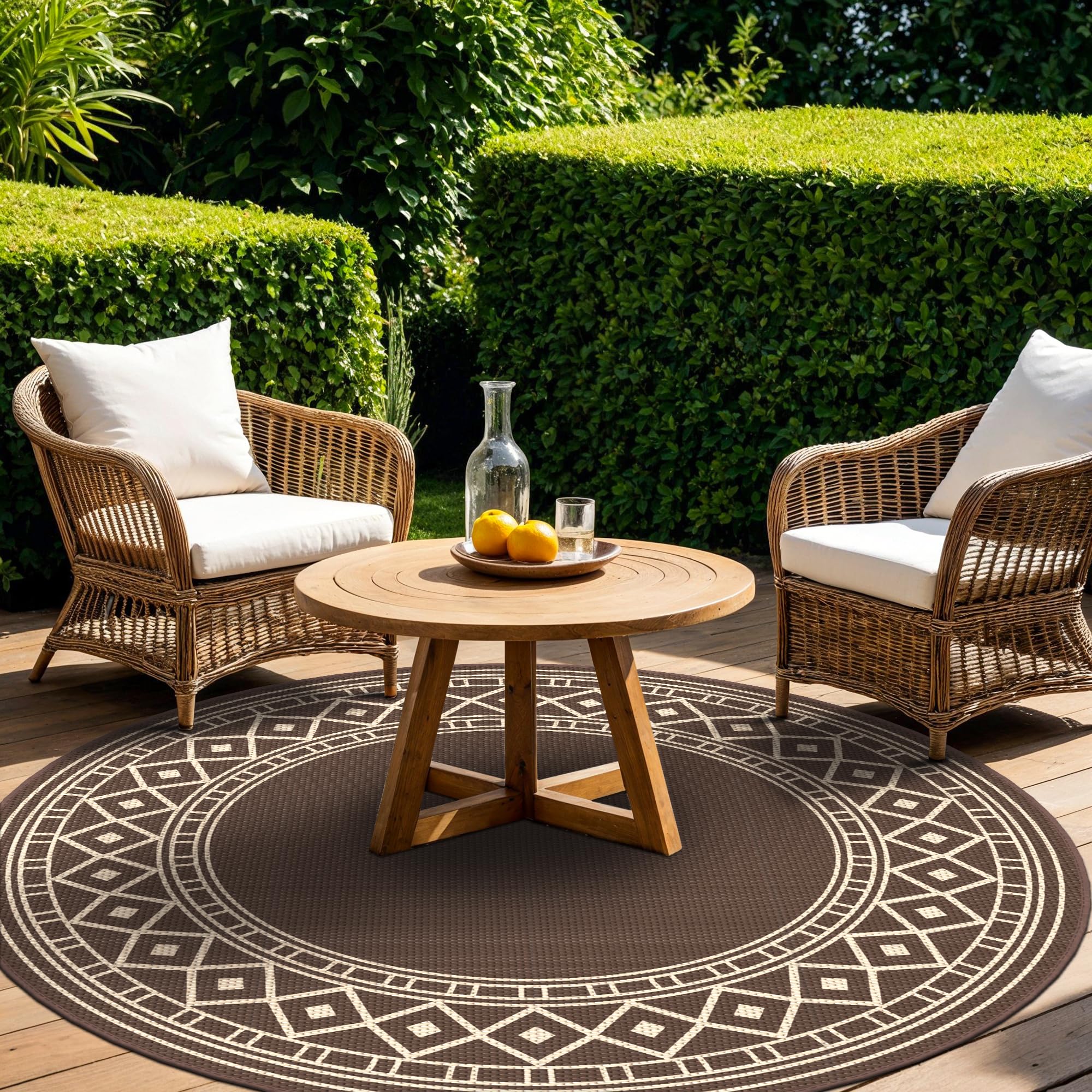 GENIMO Outdoor Rug Waterproof for Patio Decor, 5'x8' Reversible Plastic Straw Rug Carpet, Camping Mat for Outdoor, RV, Backyard, Deck, Balcony, Picnic, Beach, Coffee & Beige