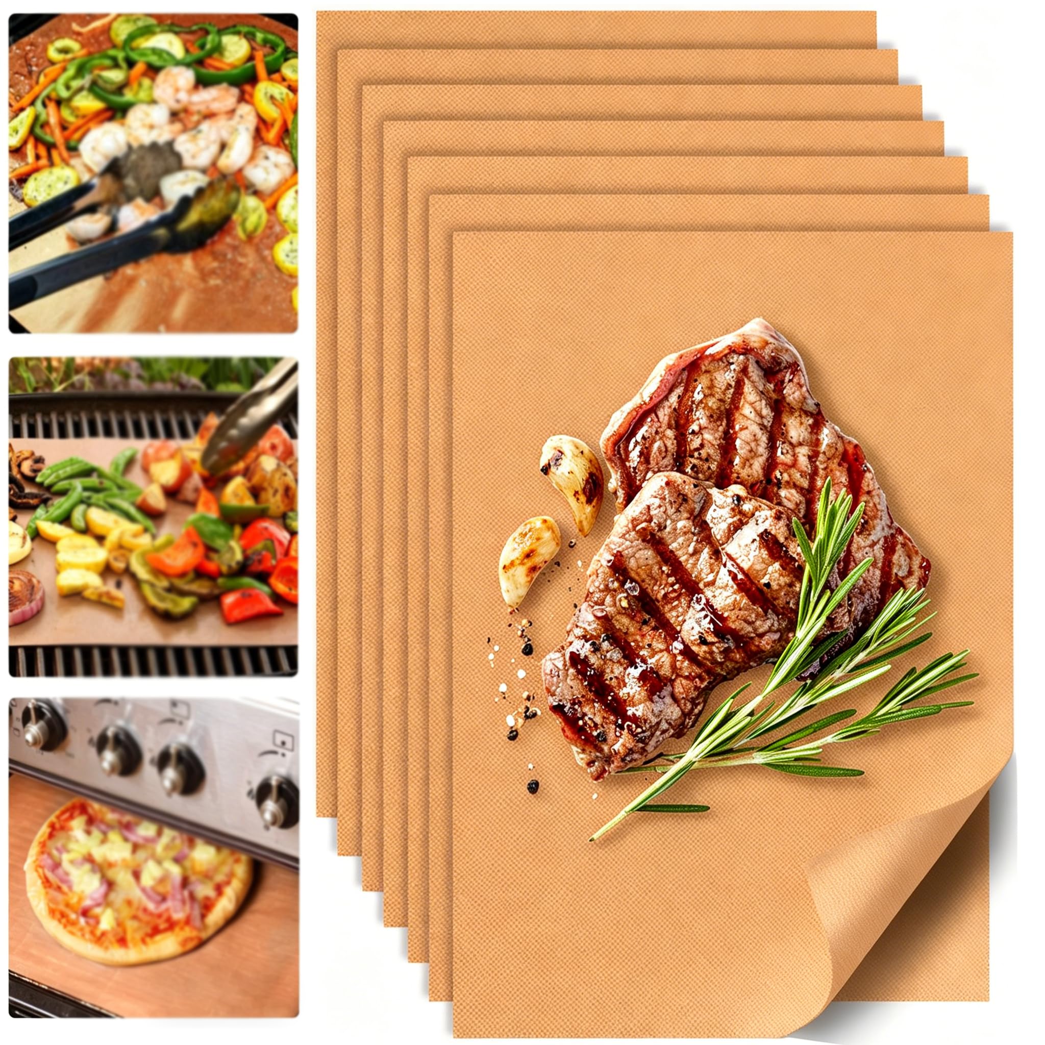 UBeesize Copper Grill Mats for Outdoor Grill – 6 Pack Heavy-Duty, Non-Stick BBQ Grilling Mat & Baking Mats, Reusable, Easy-Clean for Gas, Charcoal, Electric Grills (15.75 x 13 Inch)