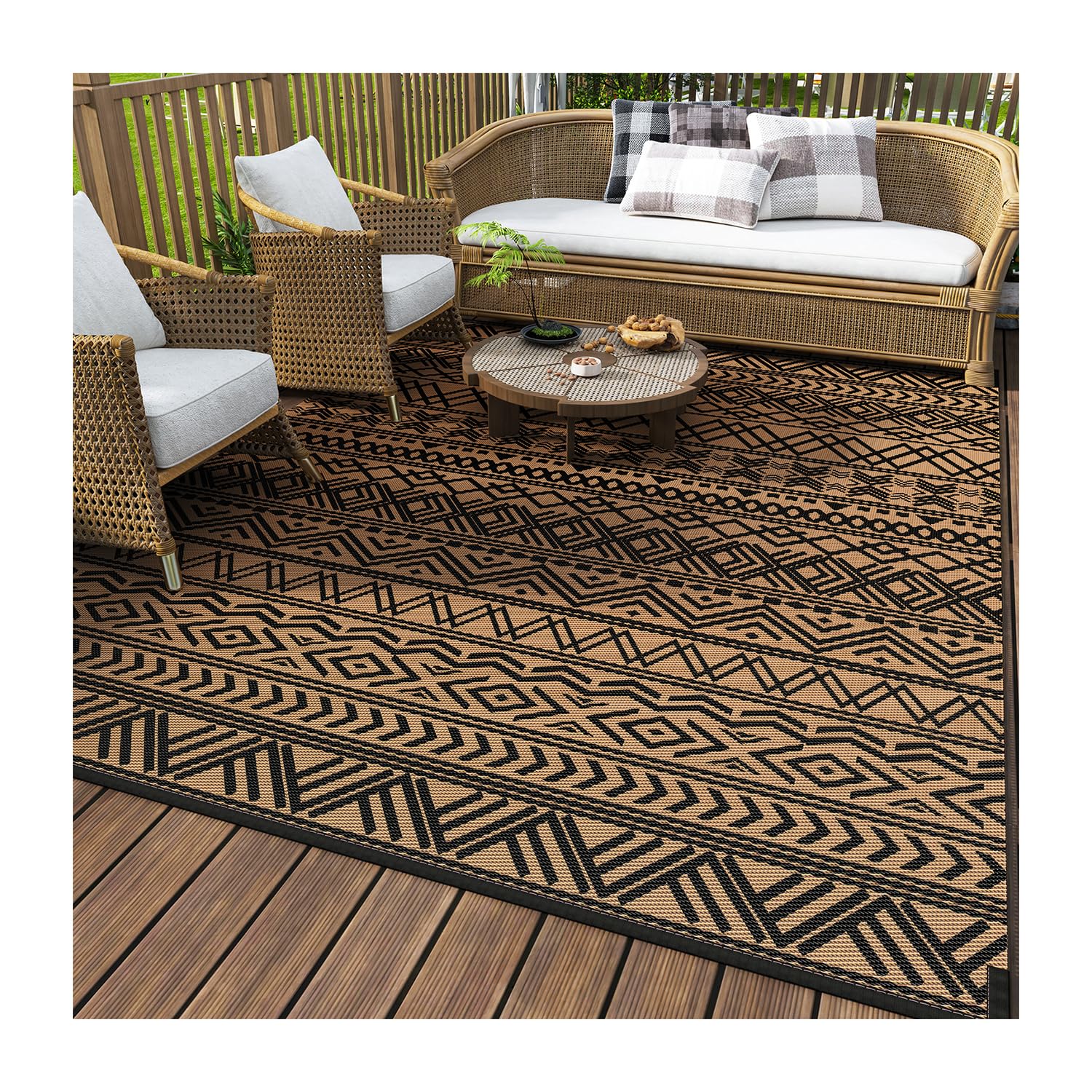 MontVoo Outdoor Rug Carpet Waterproof 5x8 Outdoor Patio Rug Mat Reverisble Plastic Straw Outdoor Rug for RV Camping Picnic Beach Balcony Boho Grey