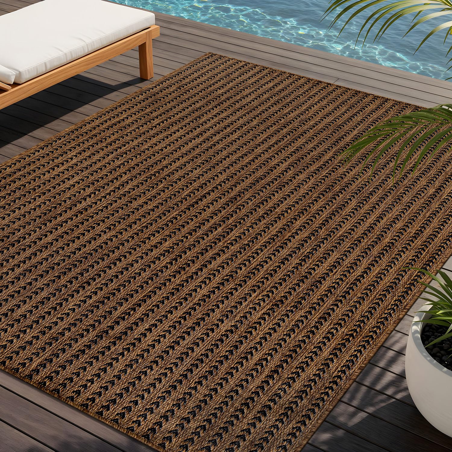 Washable Outdoor Rug 5x7 Modern Area Rugs Outdoor Carpets Striped Pattern Non Shedding Waterproof Easy Clean Patio Deck Porch Living Room Bedroom Garden RV (5 X 7 Olive)