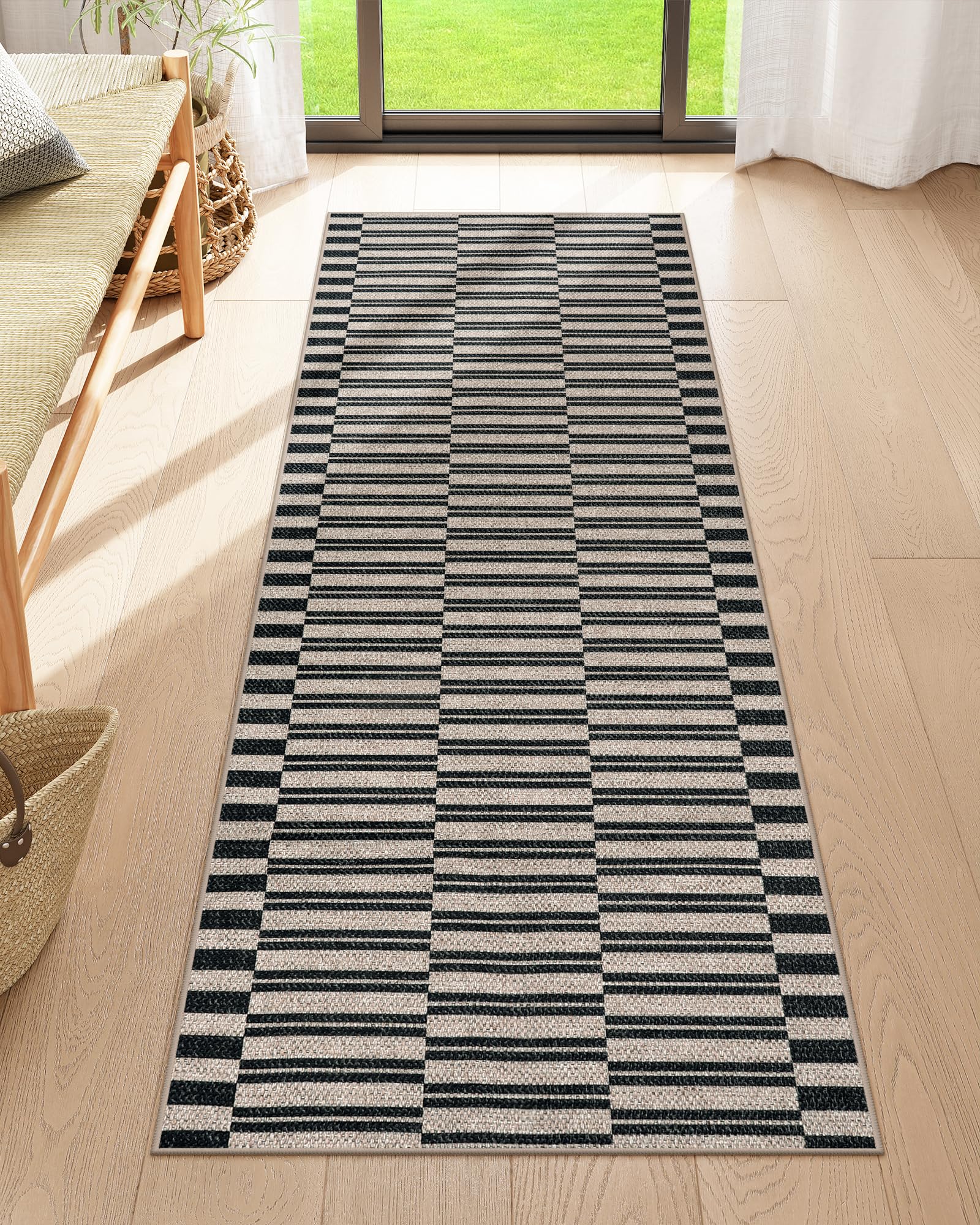 Lahome Striped Easy Jute Outdoor Patio Rug, 3x5 Washable Rugs for Entryway Porch, Farmhouse Neutral Non Shedding Indoor Outdoor Carpet for Entry Kitchen Guestroom Deck Foyer