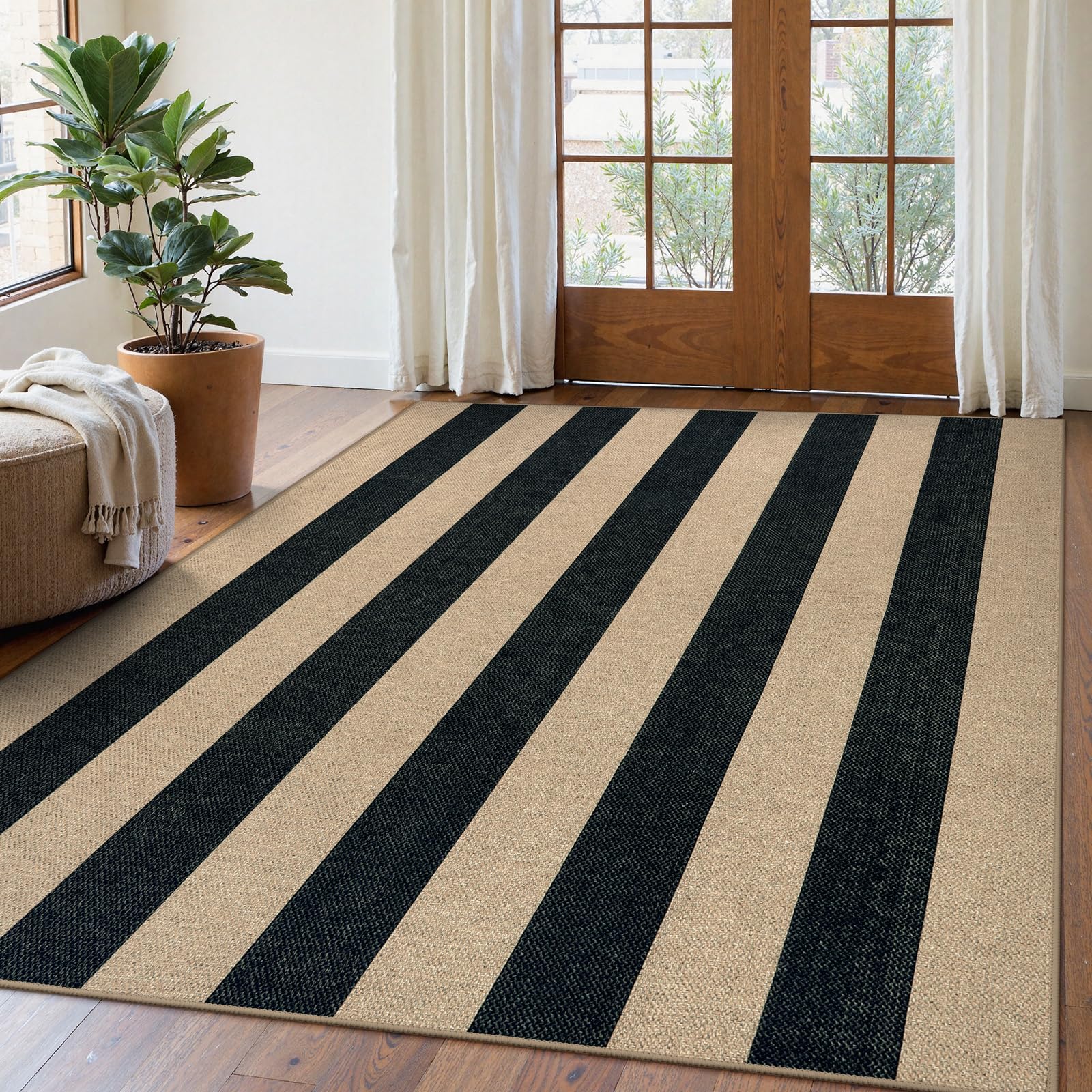 Lahome Striped Easy Jute Outdoor Patio Rug, 3x5 Washable Rugs for Entryway Porch, Farmhouse Neutral Non Shedding Indoor Outdoor Carpet for Entry Kitchen Guestroom Deck Foyer