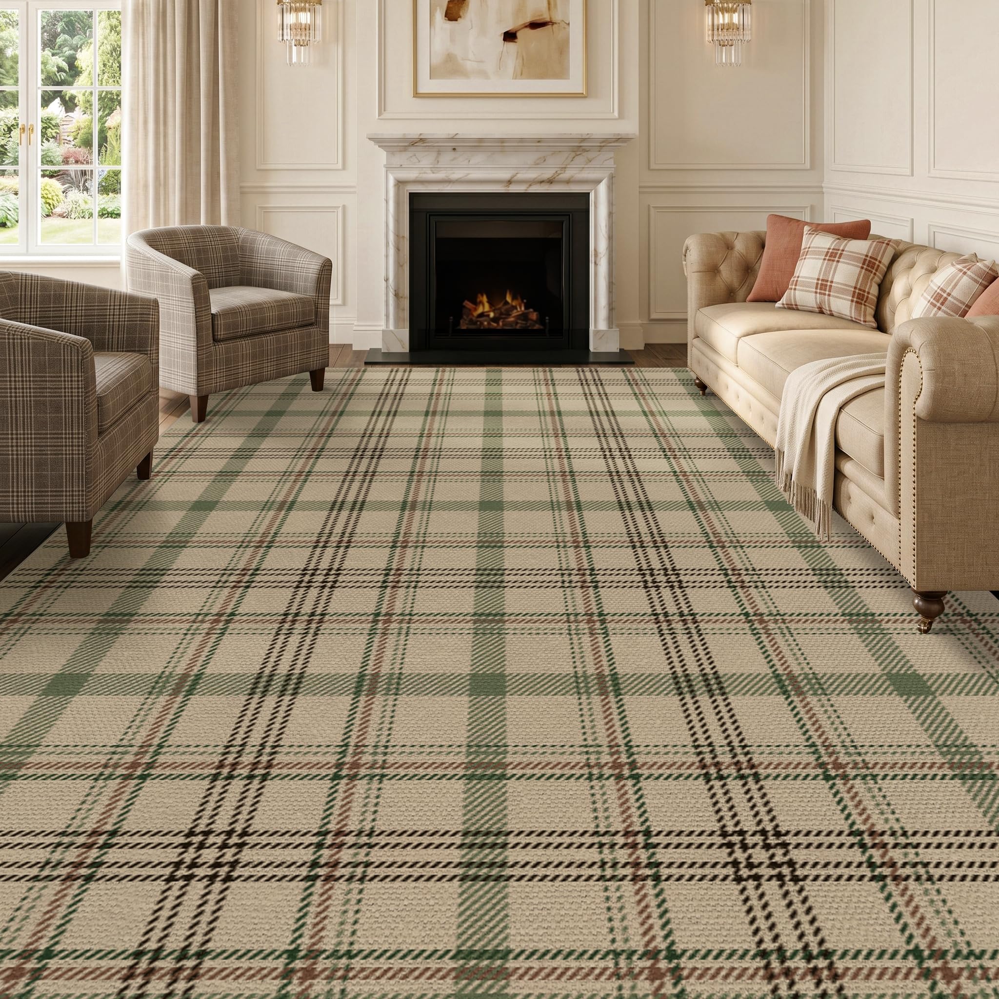 Washable Plaid Indoor Outdoor Rug 3x5 for Front Porch, Entryway, Patio, No Shed Easy Jute Non Slip TPR Backing Area Rug for Large Kitchen, Farmhouse Black & Tan Checkered Seegrass Aesthetic
