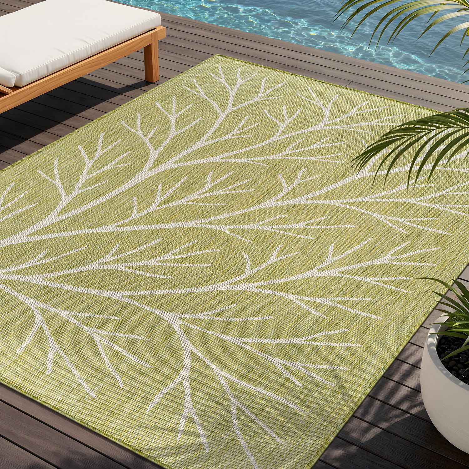 Washable Indoor Outdoor Rug 6x9 Modern Area Rugs Branch Pattern Non Shedding Waterproof Easy Clean Patio Deck Porch Living Room Bedroom Garden RV (6 X 9 Blue)
