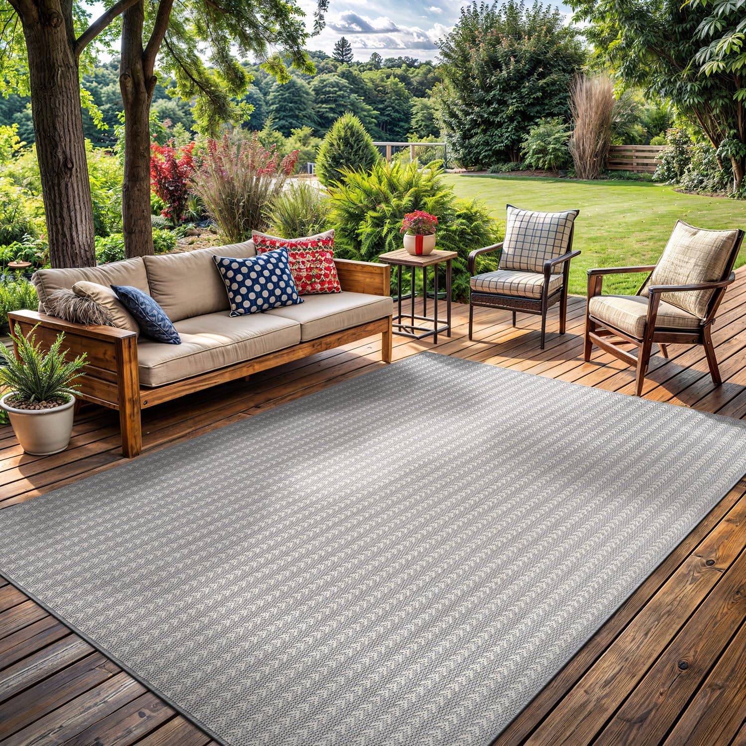 Washable Outdoor Rug 5x7 Modern Area Rugs Outdoor Carpets Striped Pattern Non Shedding Waterproof Easy Clean Patio Deck Porch Living Room Bedroom Garden RV (5 X 7 Olive)
