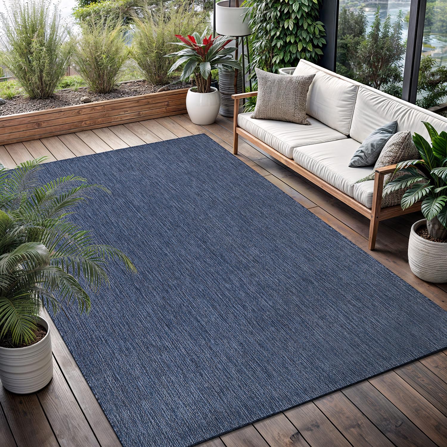 Washable Indoor Outdoor Rug 6x9 Modern Area Rugs Branch Pattern Non Shedding Waterproof Easy Clean Patio Deck Porch Living Room Bedroom Garden RV (6 X 9 Blue)