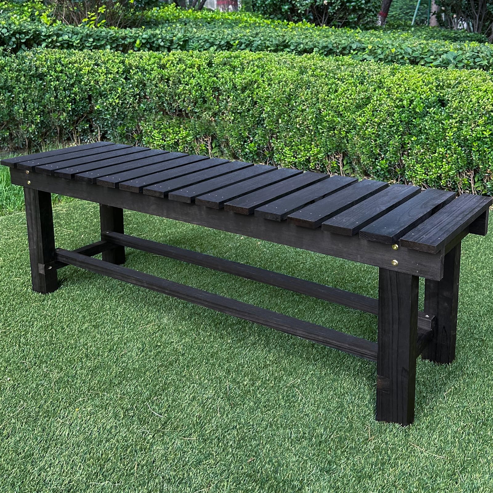 Outdoor Garden Wood Bench, 2-Person Weatherproof Wooden Bench Park Narrow Bench, Never Rot or Fade Waterproof Backless Bench for Entryway, Outdoor, Patio, Porch, Backyard and Park (Blue, 35.5''/90cm)