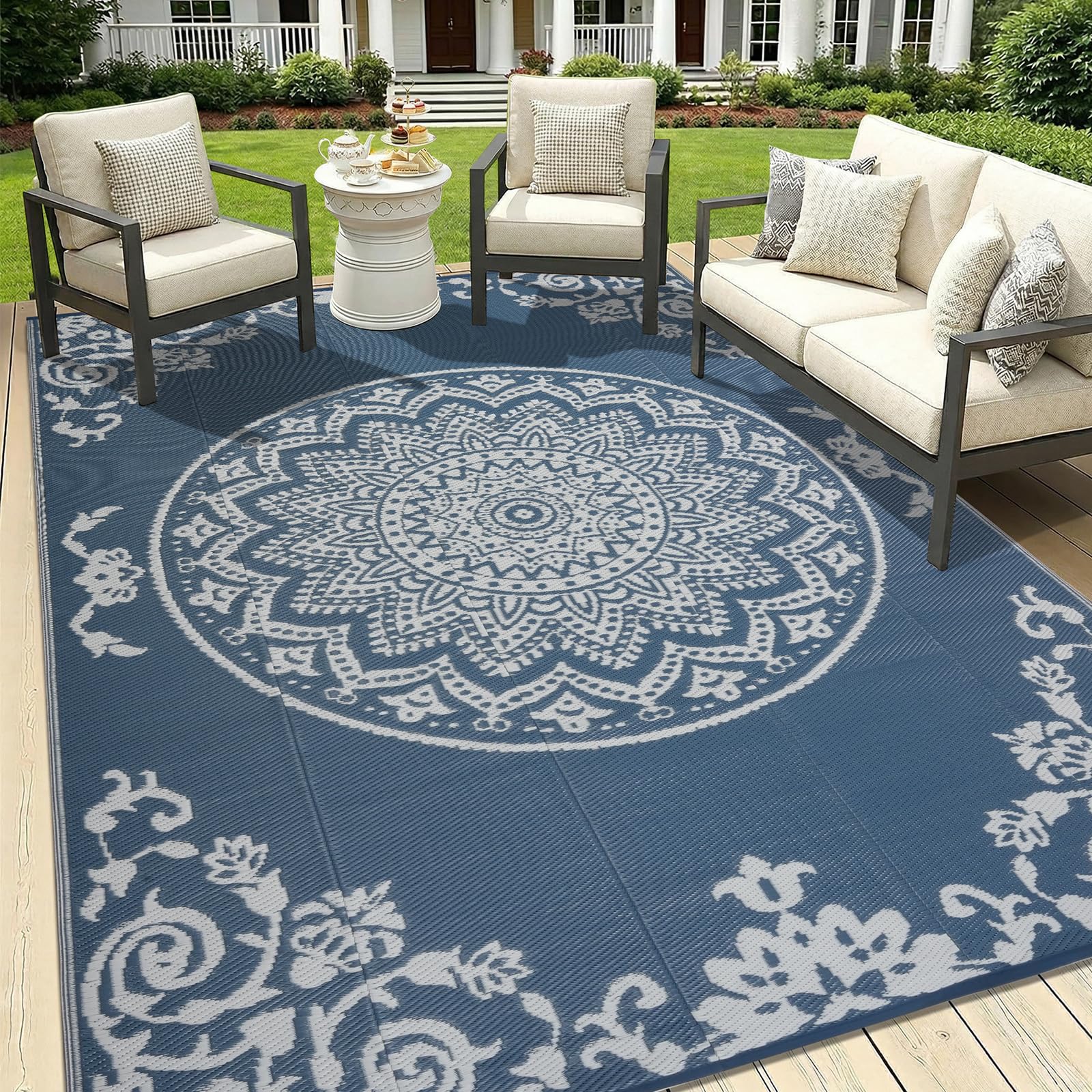 famibay Outdoor Rug Waterproof 5x8 ft, Reversible Outdoor Plastic Straw Rug, UV-Resistant Patio Rug Lightweight Portable RV Mat Indoor Outdoor Carpet for Camping, Balcony, Deck, Backyard, Picnic