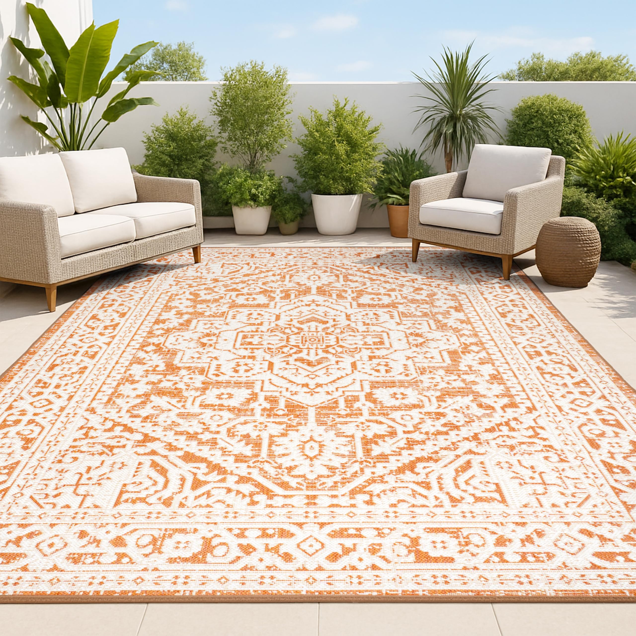 JONATHAN Y Medallion Weave Indoor Outdoor Area Rug 9X12 Teal Blue/Gray, Sinjuri Textured for Backyard, Patio, Porch, Easy-Cleaning, High Traffic, Pet-Friendly, Non-Shedding (SMB101C-9)