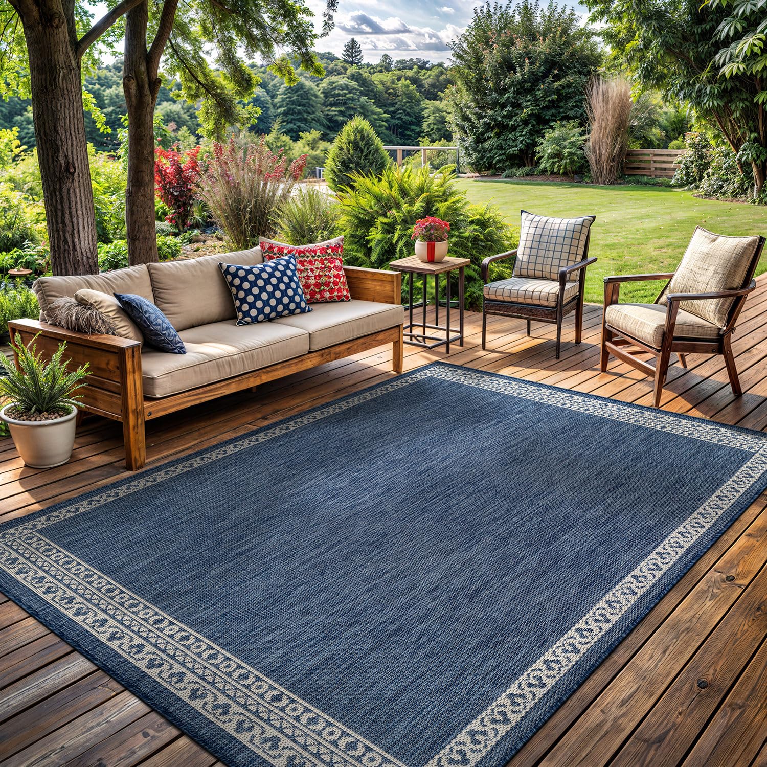 Washable Outdoor Rug 5x7 Modern Area Rugs Outdoor Carpets Striped Pattern Non Shedding Waterproof Easy Clean Patio Deck Porch Living Room Bedroom Garden RV (5 X 7 Olive)