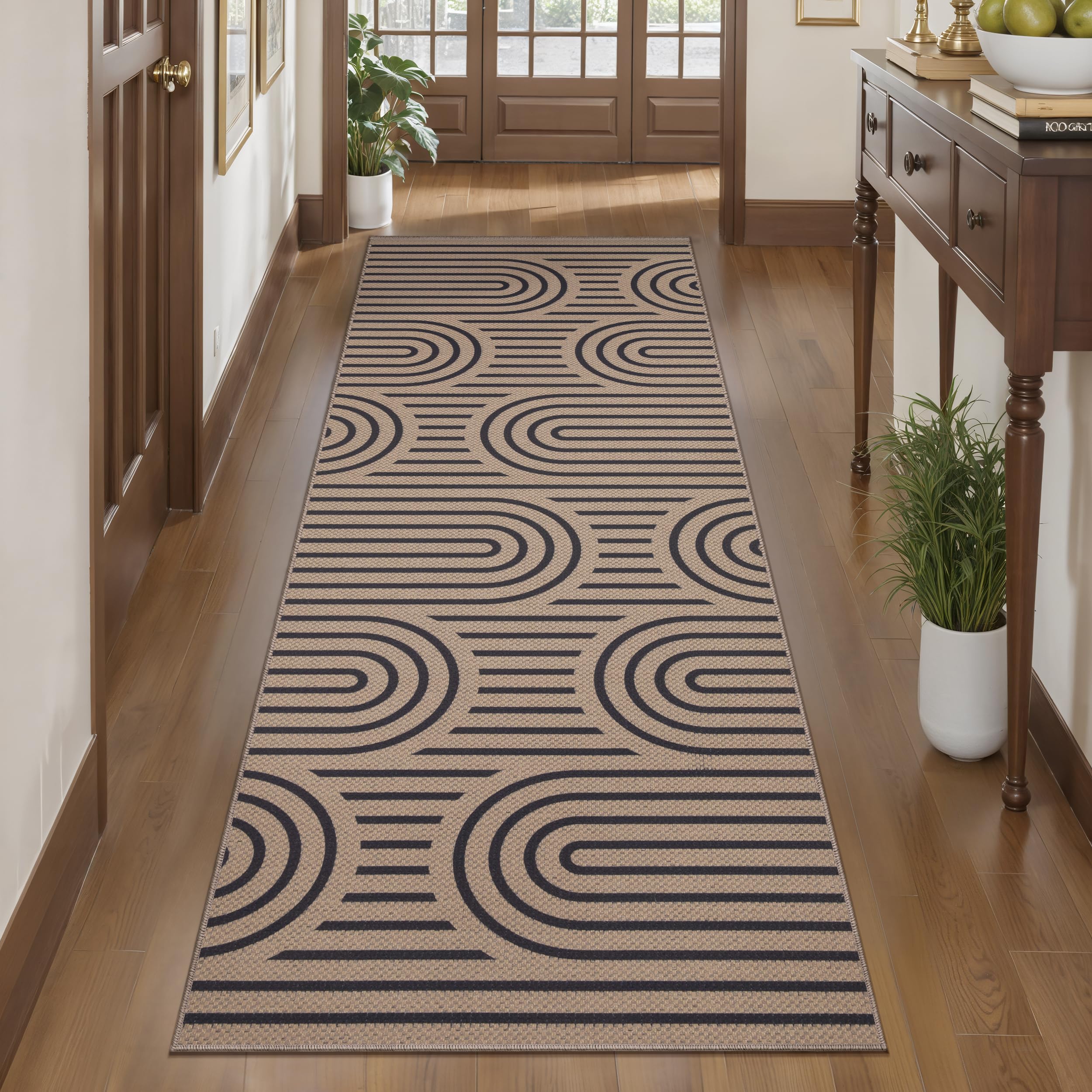 Tangsoo Rainbow Easy Jute Rug 5x7 Large Washable Area Rug for Living Room,Black Non-Slip Thin Outdoor Rug,Modern Farmhouse Indoor Carpet for Dining Room Table Bedroom Patio