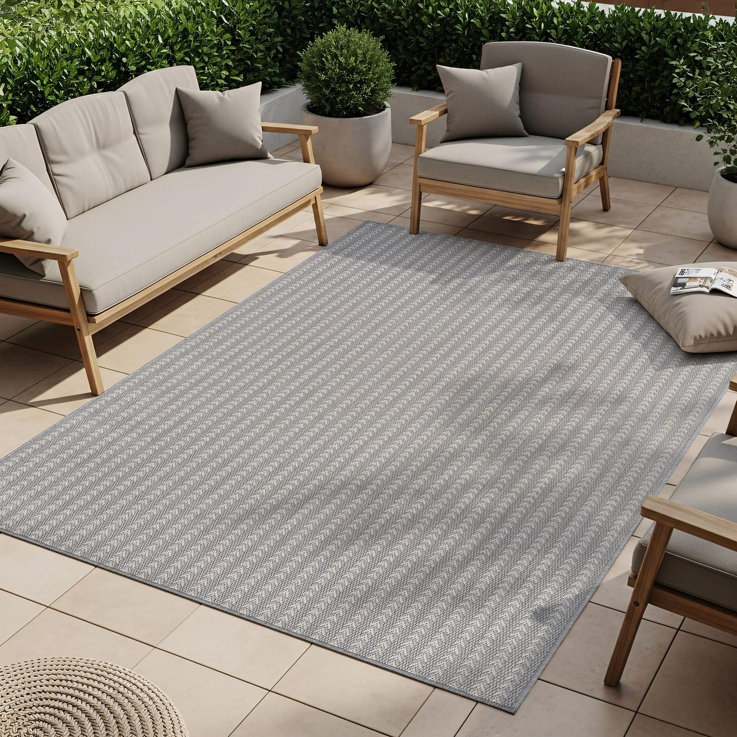 Washable Outdoor Rug 5x7 Modern Area Rugs Outdoor Carpets Striped Pattern Non Shedding Waterproof Easy Clean Patio Deck Porch Living Room Bedroom Garden RV (5 X 7 Olive)