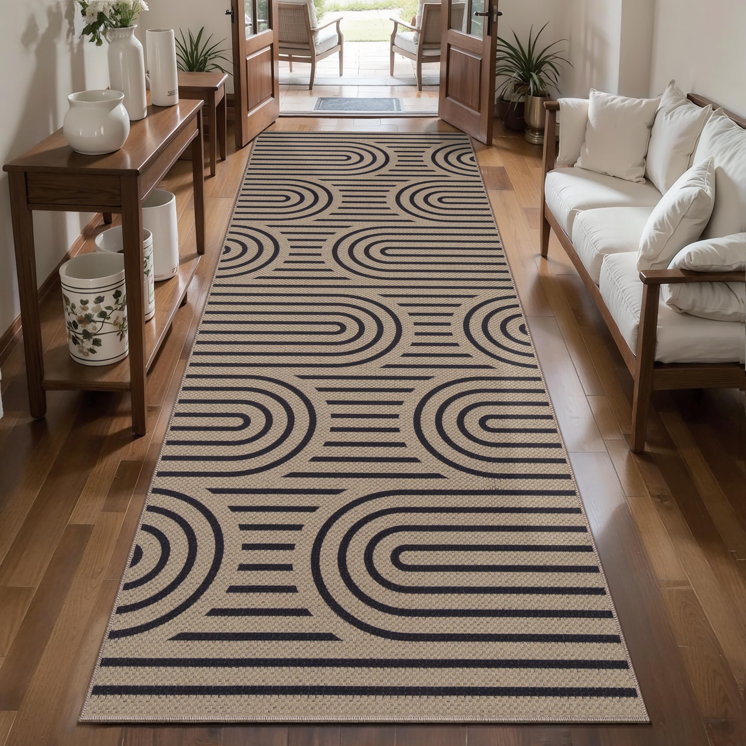 Tangsoo Rainbow Easy Jute Rug 5x7 Large Washable Area Rug for Living Room,Black Non-Slip Thin Outdoor Rug,Modern Farmhouse Indoor Carpet for Dining Room Table Bedroom Patio