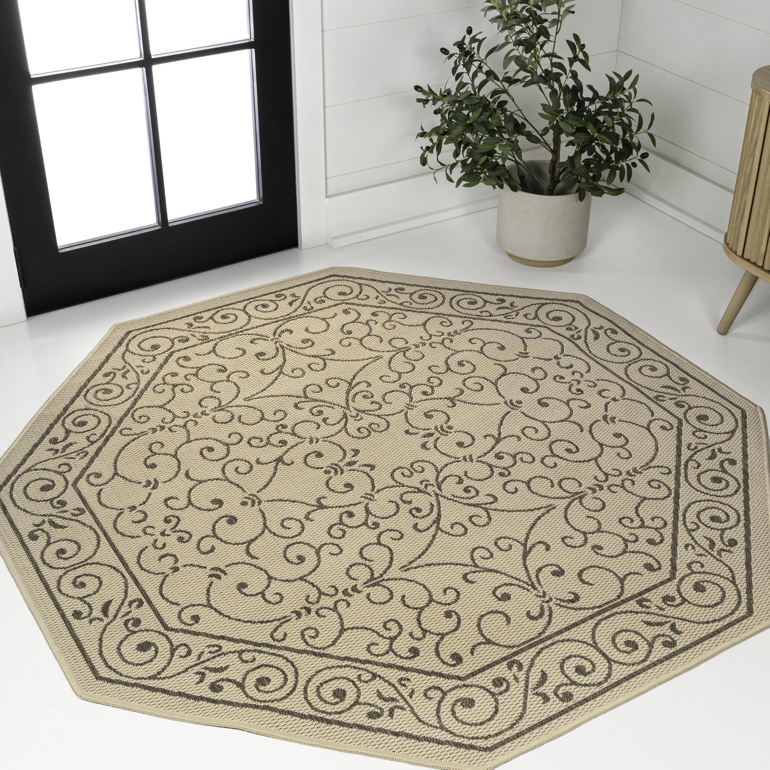 JONATHAN Y Vintage Filigree Indoor Outdoor Area Rug 5X8 Red/Beige, Charleston Textured Weave for Backyard, Patio, Porch, Easy-Cleaning, High Traffic, Pet-Friendly, Non-Shedding (SMB106B-5)