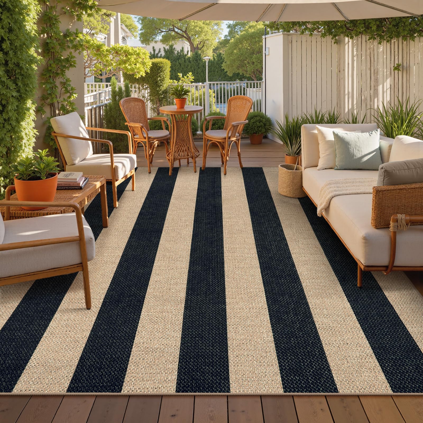 Lahome Striped Easy Jute Outdoor Patio Rug, 3x5 Washable Rugs for Entryway Porch, Farmhouse Neutral Non Shedding Indoor Outdoor Carpet for Entry Kitchen Guestroom Deck Foyer