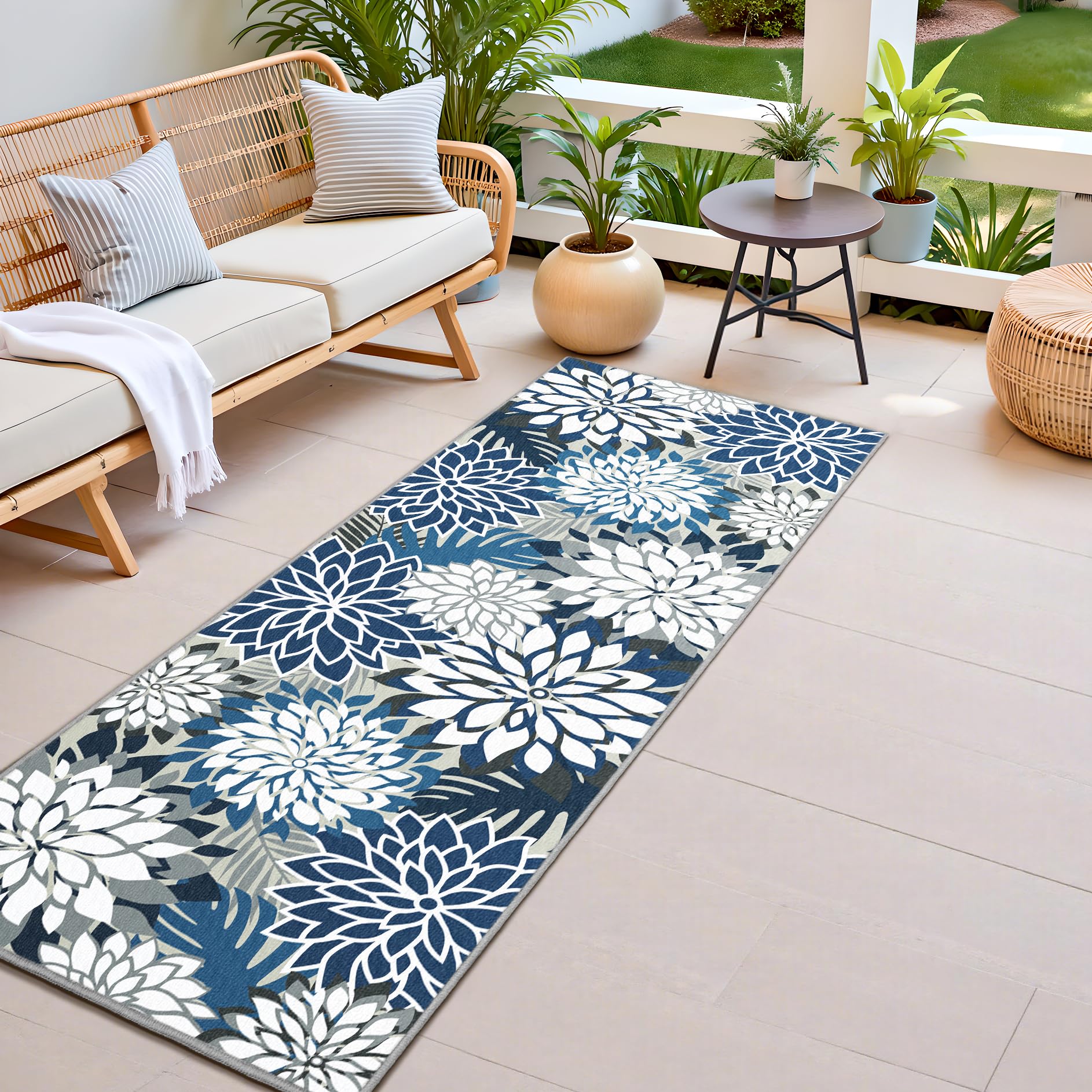 Colorful 5x8 Outdoor Area Rug Washable Multicolored Patio Rug Tropical Botanical Floral Chenille Waterproof Outdoor Carpet for Living Room, Deck, Backyard, Porch, Rainbow