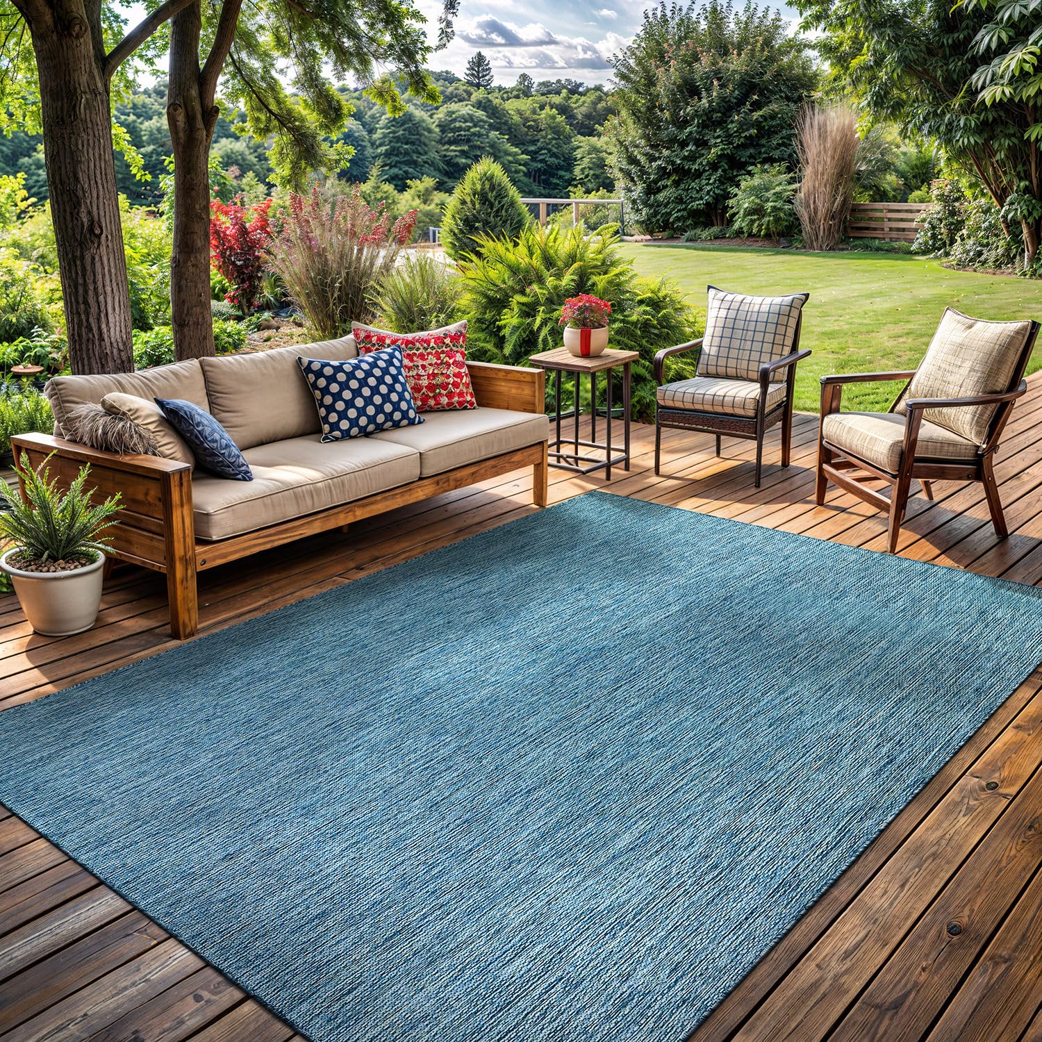 Washable Indoor Outdoor Rug 6x9 Modern Area Rugs Branch Pattern Non Shedding Waterproof Easy Clean Patio Deck Porch Living Room Bedroom Garden RV (6 X 9 Blue)