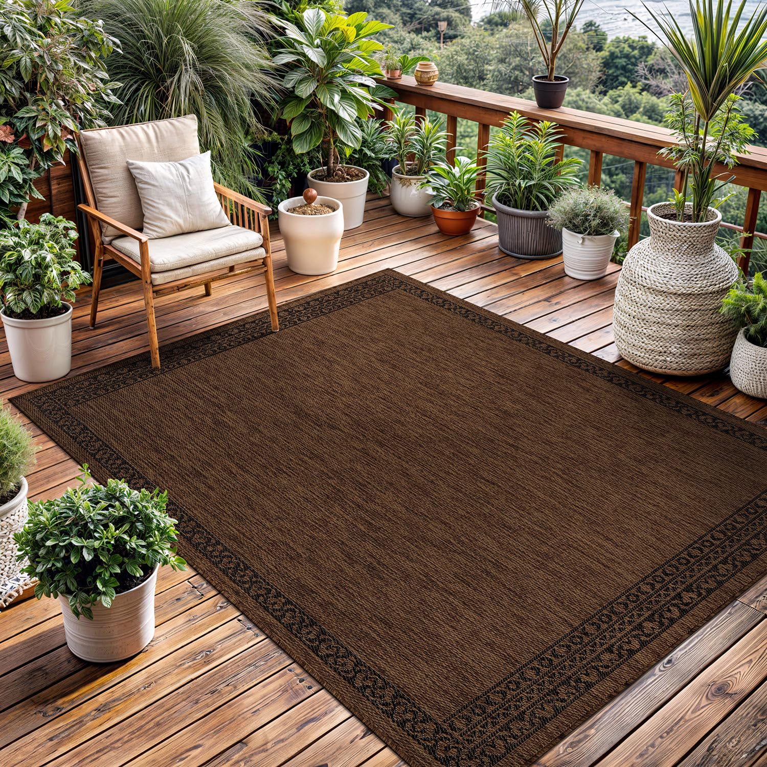 Washable Outdoor Rug 5x7 Modern Area Rugs Outdoor Carpets Striped Pattern Non Shedding Waterproof Easy Clean Patio Deck Porch Living Room Bedroom Garden RV (5 X 7 Olive)