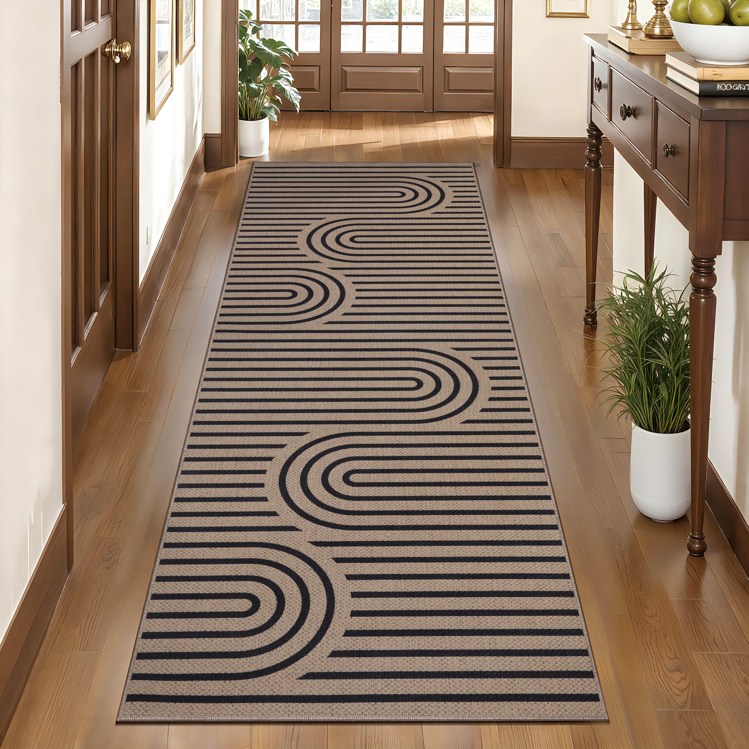 Tangsoo Rainbow Easy Jute Rug 5x7 Large Washable Area Rug for Living Room,Black Non-Slip Thin Outdoor Rug,Modern Farmhouse Indoor Carpet for Dining Room Table Bedroom Patio