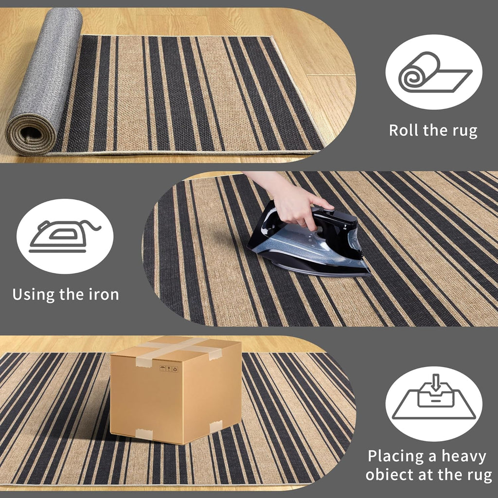 Striped Easy Jute Rug 5x7 Outdoor Patio Rug Washable Rugs for Living Room Bedroom Non Slip Non Shedding Neutral Farmhouse Indoor Outdoor Carpet for Backyard Patio Office