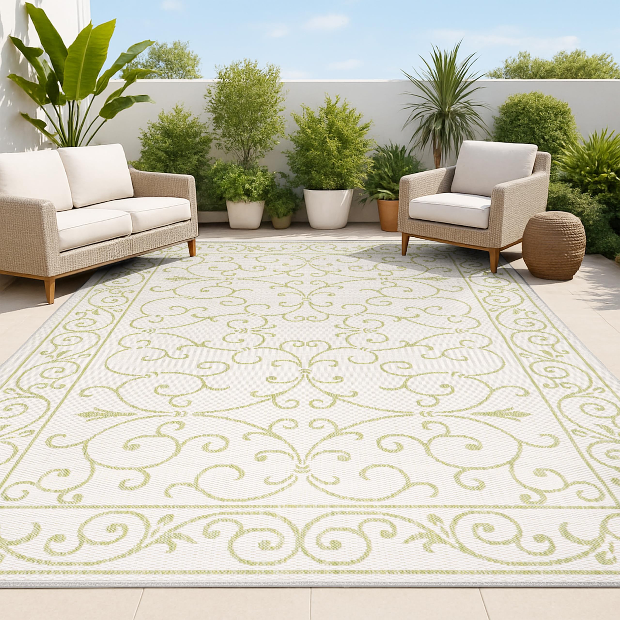 JONATHAN Y Vintage Filigree Indoor Outdoor Area Rug 5X8 Red/Beige, Charleston Textured Weave for Backyard, Patio, Porch, Easy-Cleaning, High Traffic, Pet-Friendly, Non-Shedding (SMB106B-5)