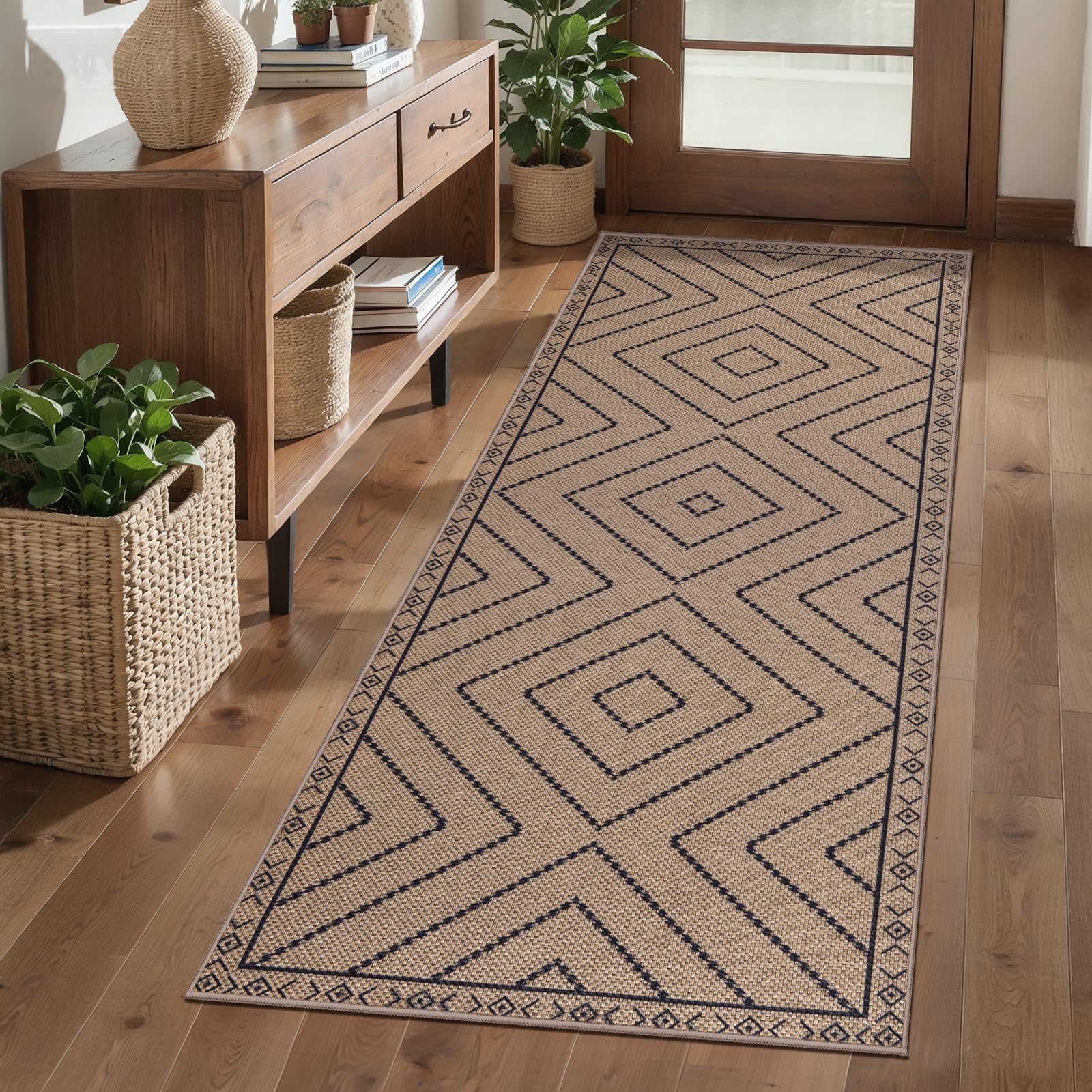Tangsoo Rainbow Easy Jute Rug 5x7 Large Washable Area Rug for Living Room,Black Non-Slip Thin Outdoor Rug,Modern Farmhouse Indoor Carpet for Dining Room Table Bedroom Patio