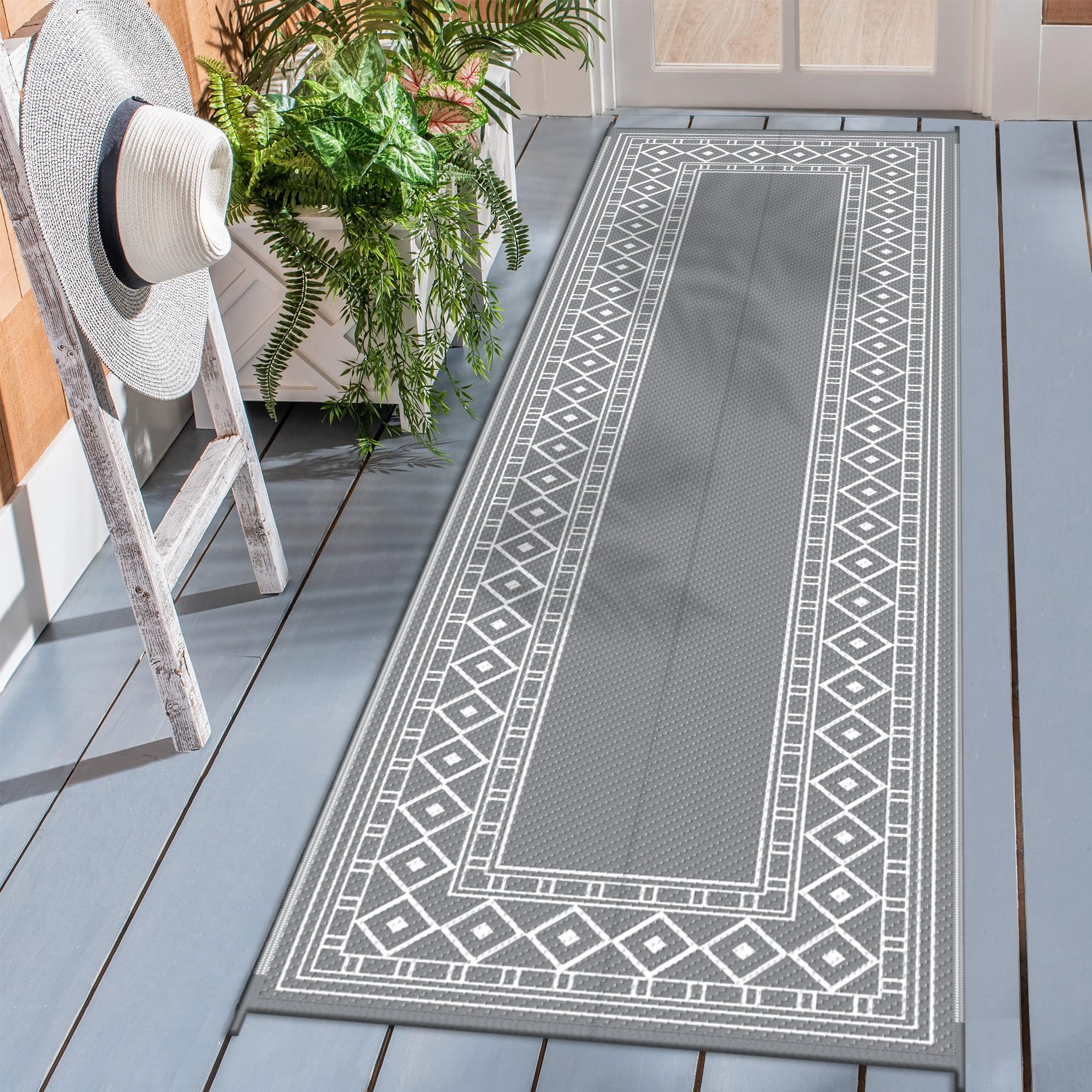 GENIMO Outdoor Rug Waterproof for Patio Decor, 5'x8' Reversible Plastic Straw Rug Carpet, Camping Mat for Outdoor, RV, Backyard, Deck, Balcony, Picnic, Beach, Coffee & Beige