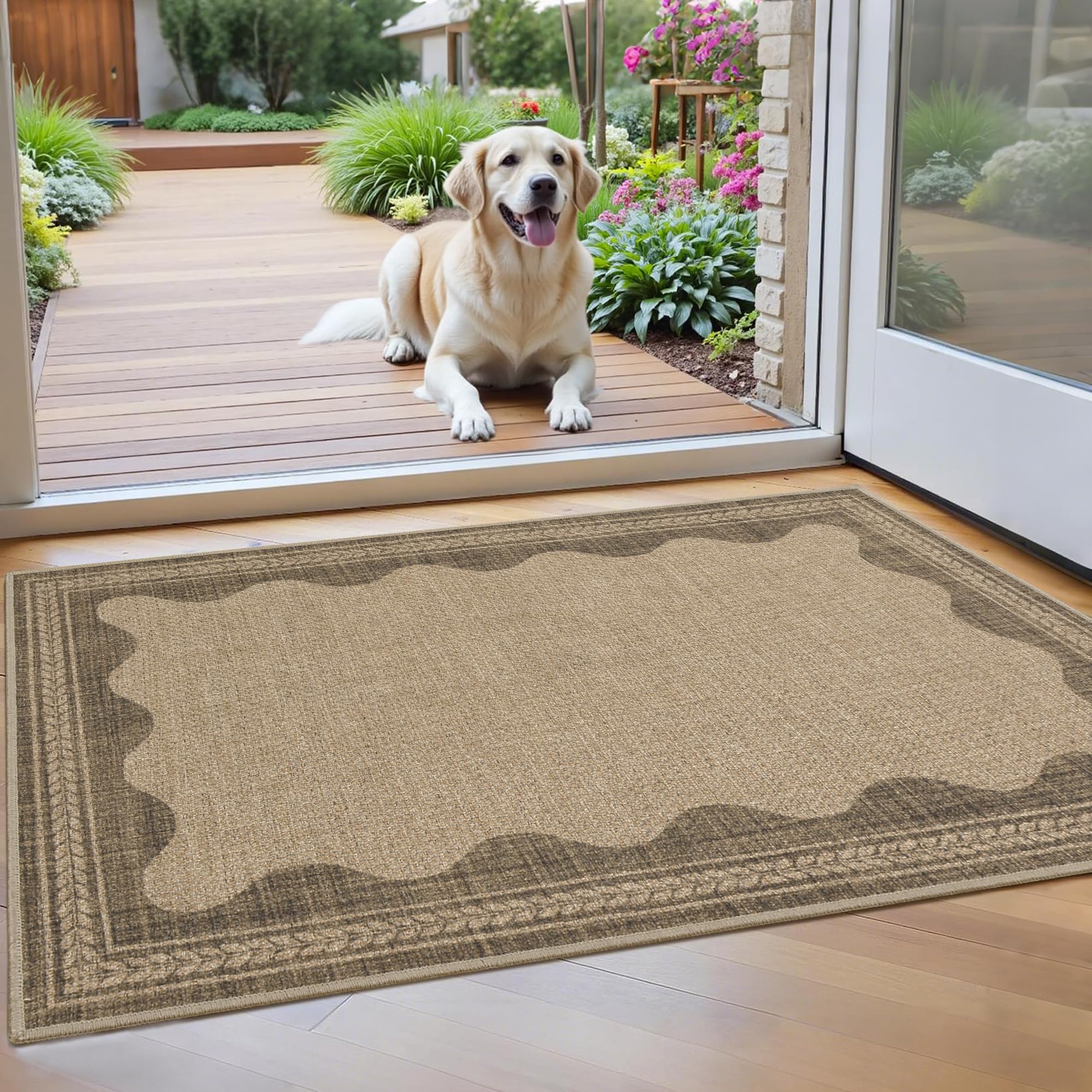 Striped Easy Jute Rug 5x7 Outdoor Patio Rug Washable Rugs for Living Room Bedroom Non Slip Non Shedding Neutral Farmhouse Indoor Outdoor Carpet for Backyard Patio Office