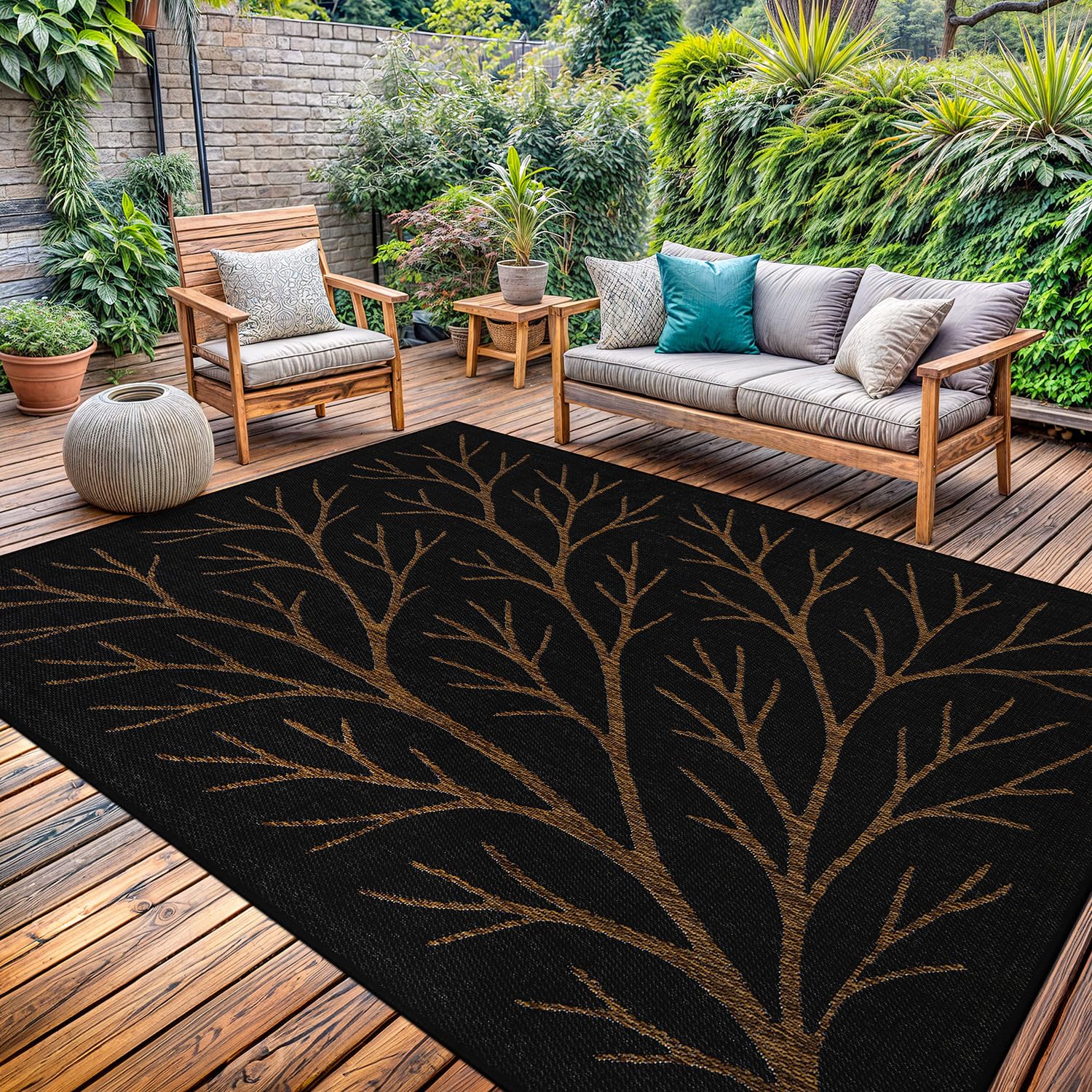 Washable Indoor Outdoor Rug 6x9 Modern Area Rugs Branch Pattern Non Shedding Waterproof Easy Clean Patio Deck Porch Living Room Bedroom Garden RV (6 X 9 Blue)