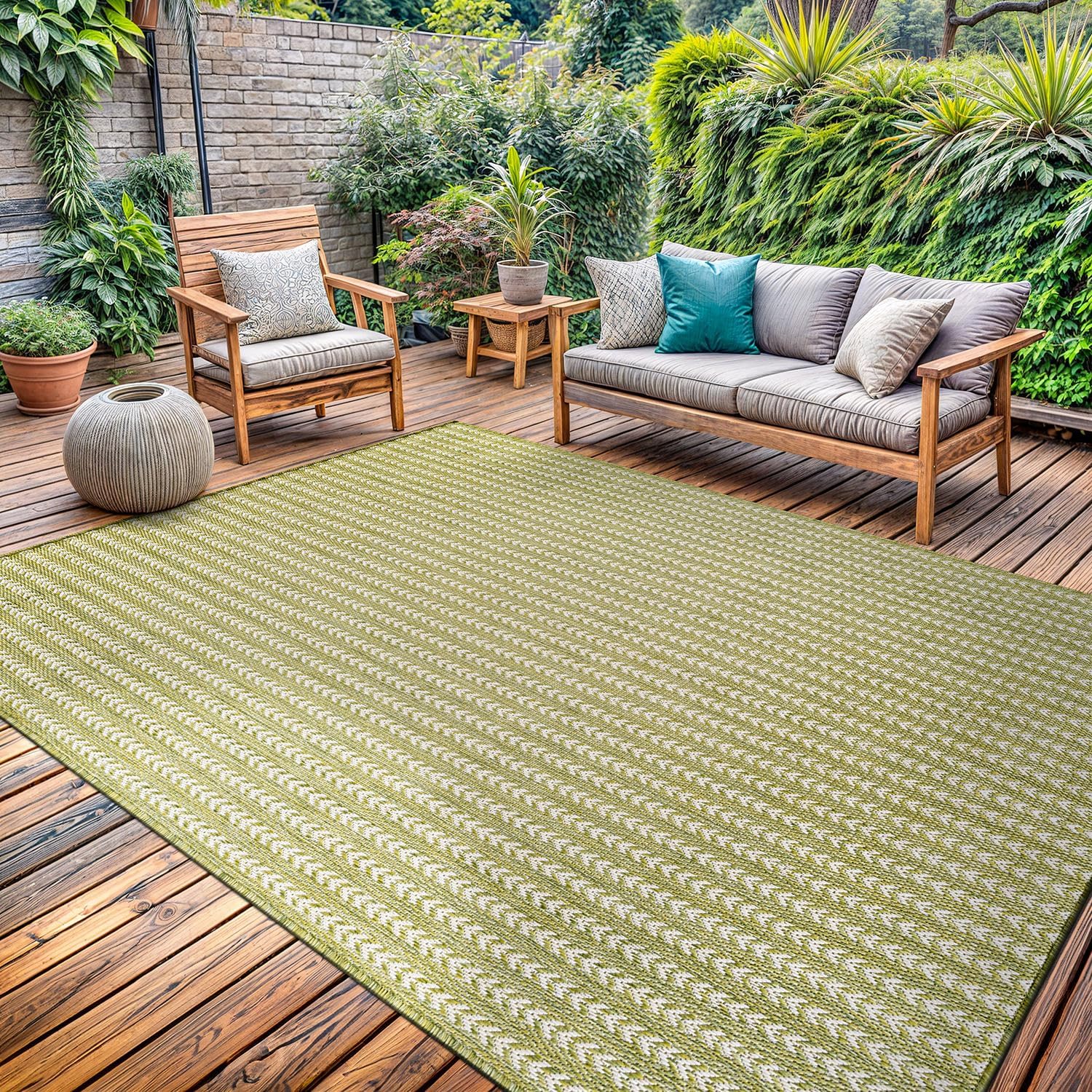 Washable Outdoor Rug 5x7 Modern Area Rugs Outdoor Carpets Striped Pattern Non Shedding Waterproof Easy Clean Patio Deck Porch Living Room Bedroom Garden RV (5 X 7 Olive)