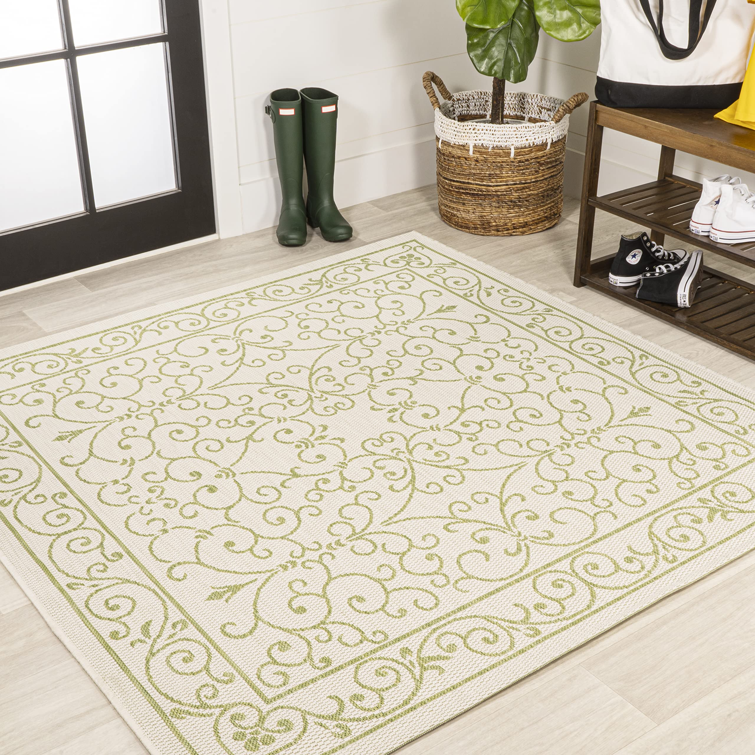 JONATHAN Y Vintage Filigree Indoor Outdoor Area Rug 5X8 Red/Beige, Charleston Textured Weave for Backyard, Patio, Porch, Easy-Cleaning, High Traffic, Pet-Friendly, Non-Shedding (SMB106B-5)