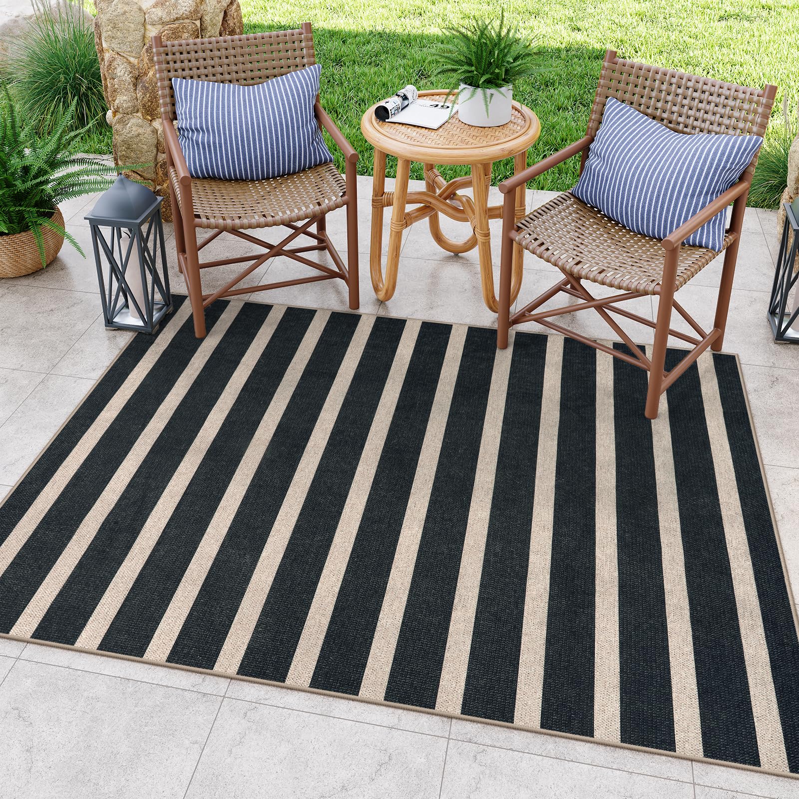 Lahome Striped Easy Jute Outdoor Patio Rug, 3x5 Washable Rugs for Entryway Porch, Farmhouse Neutral Non Shedding Indoor Outdoor Carpet for Entry Kitchen Guestroom Deck Foyer