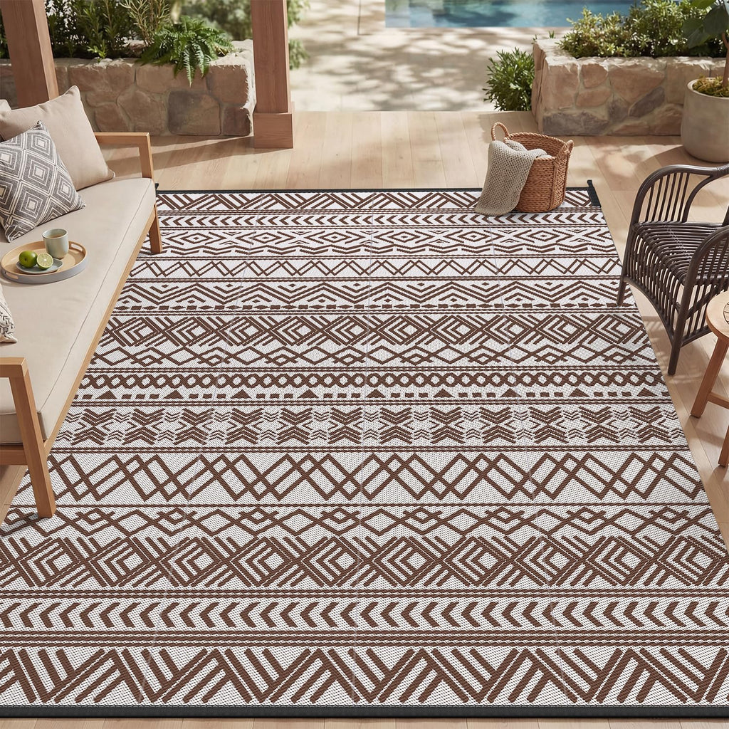 MontVoo Outdoor Rug Carpet Waterproof 5x8 Outdoor Patio Rug Mat Reverisble Plastic Straw Outdoor Rug for RV Camping Picnic Beach Balcony Boho Grey