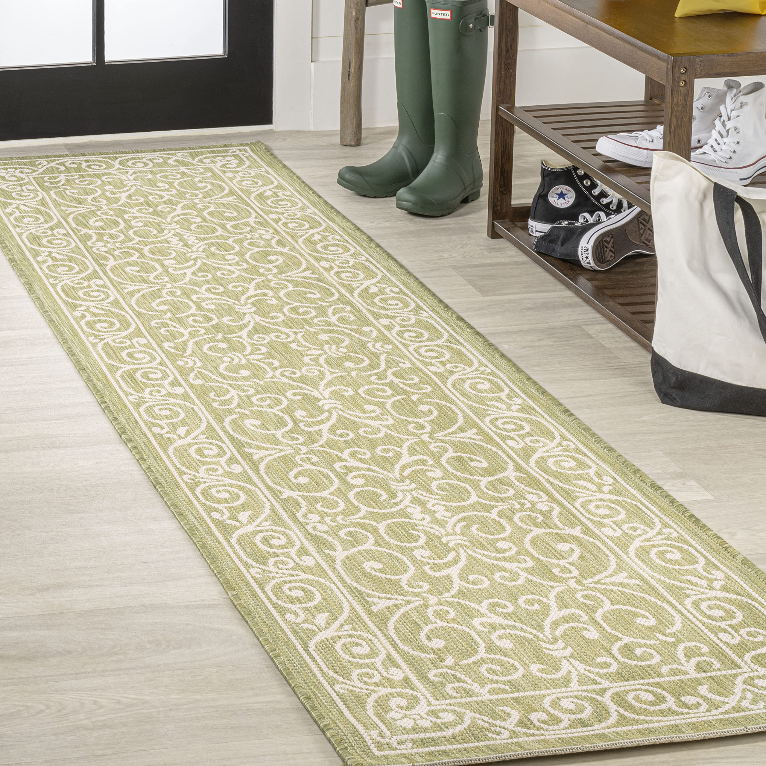 JONATHAN Y Vintage Filigree Indoor Outdoor Area Rug 5X8 Red/Beige, Charleston Textured Weave for Backyard, Patio, Porch, Easy-Cleaning, High Traffic, Pet-Friendly, Non-Shedding (SMB106B-5)