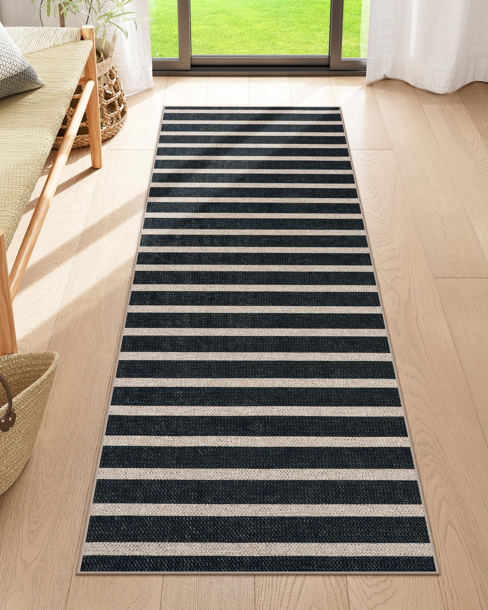 Lahome Striped Easy Jute Outdoor Patio Rug, 3x5 Washable Rugs for Entryway Porch, Farmhouse Neutral Non Shedding Indoor Outdoor Carpet for Entry Kitchen Guestroom Deck Foyer