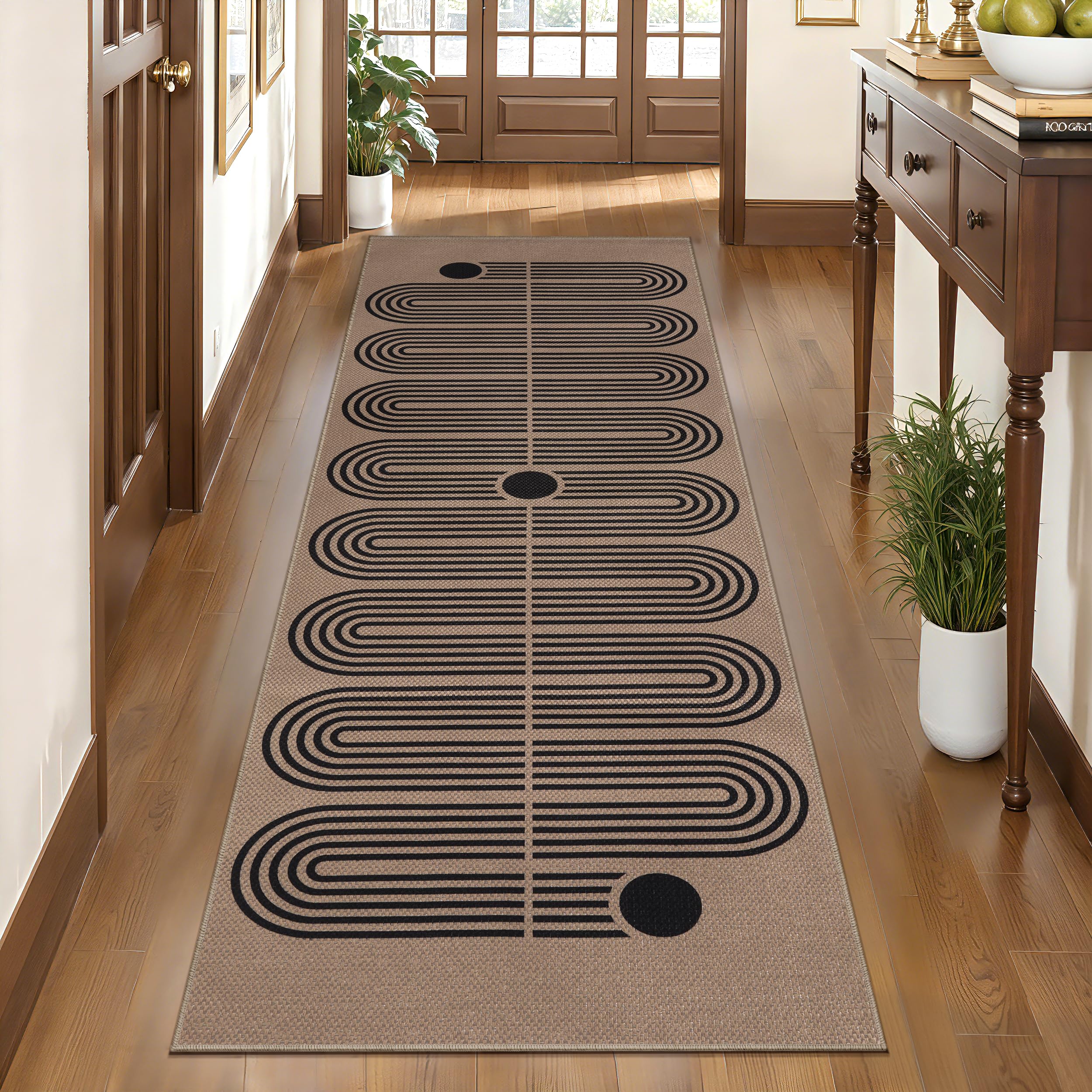 Tangsoo Rainbow Easy Jute Rug 5x7 Large Washable Area Rug for Living Room,Black Non-Slip Thin Outdoor Rug,Modern Farmhouse Indoor Carpet for Dining Room Table Bedroom Patio