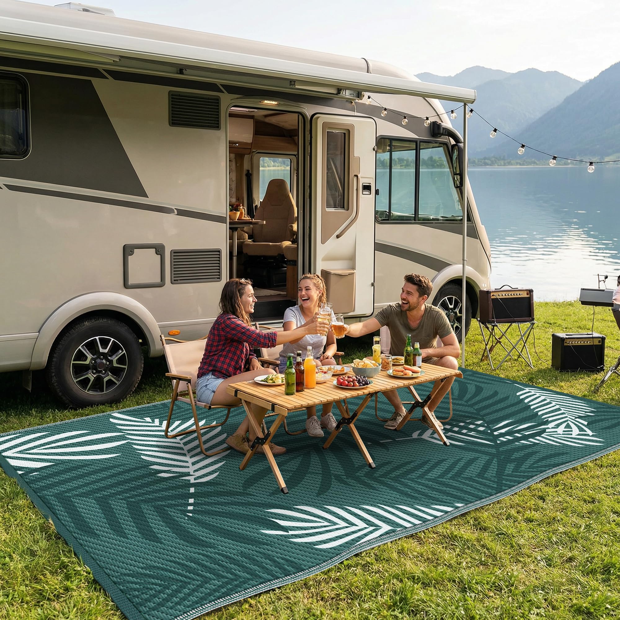 Kohree Outdoor Rug 9x12 Reversible, Waterproof Outdoor Plastic Straw Rug RV Patio Mat, Non-Slip Easy-Cleaning RV Outdoor Mat Carpet for Deck, Patio, Camping, Balcony, Deck, Backyard (Grey & White)