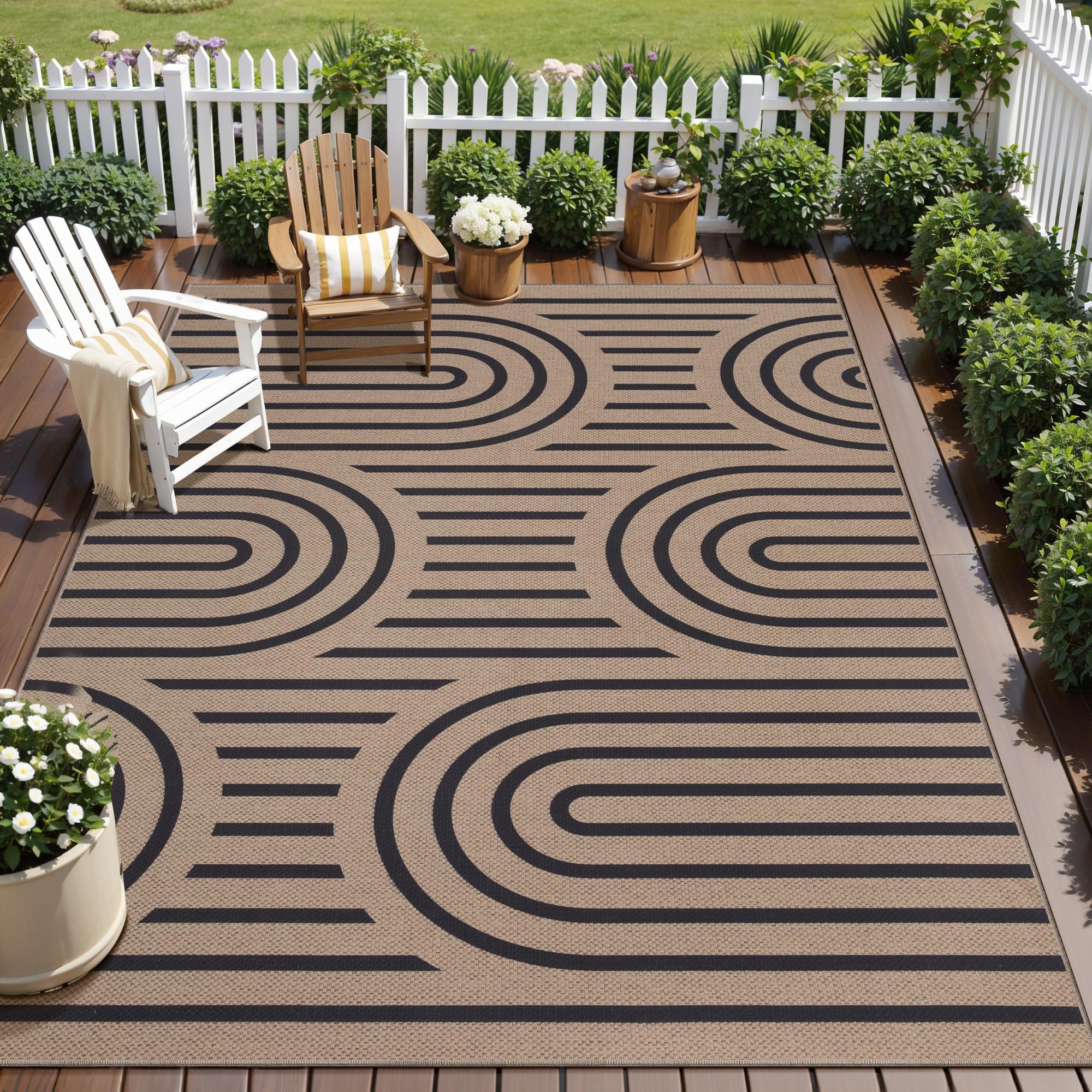 Tangsoo Rainbow Easy Jute Rug 5x7 Large Washable Area Rug for Living Room,Black Non-Slip Thin Outdoor Rug,Modern Farmhouse Indoor Carpet for Dining Room Table Bedroom Patio