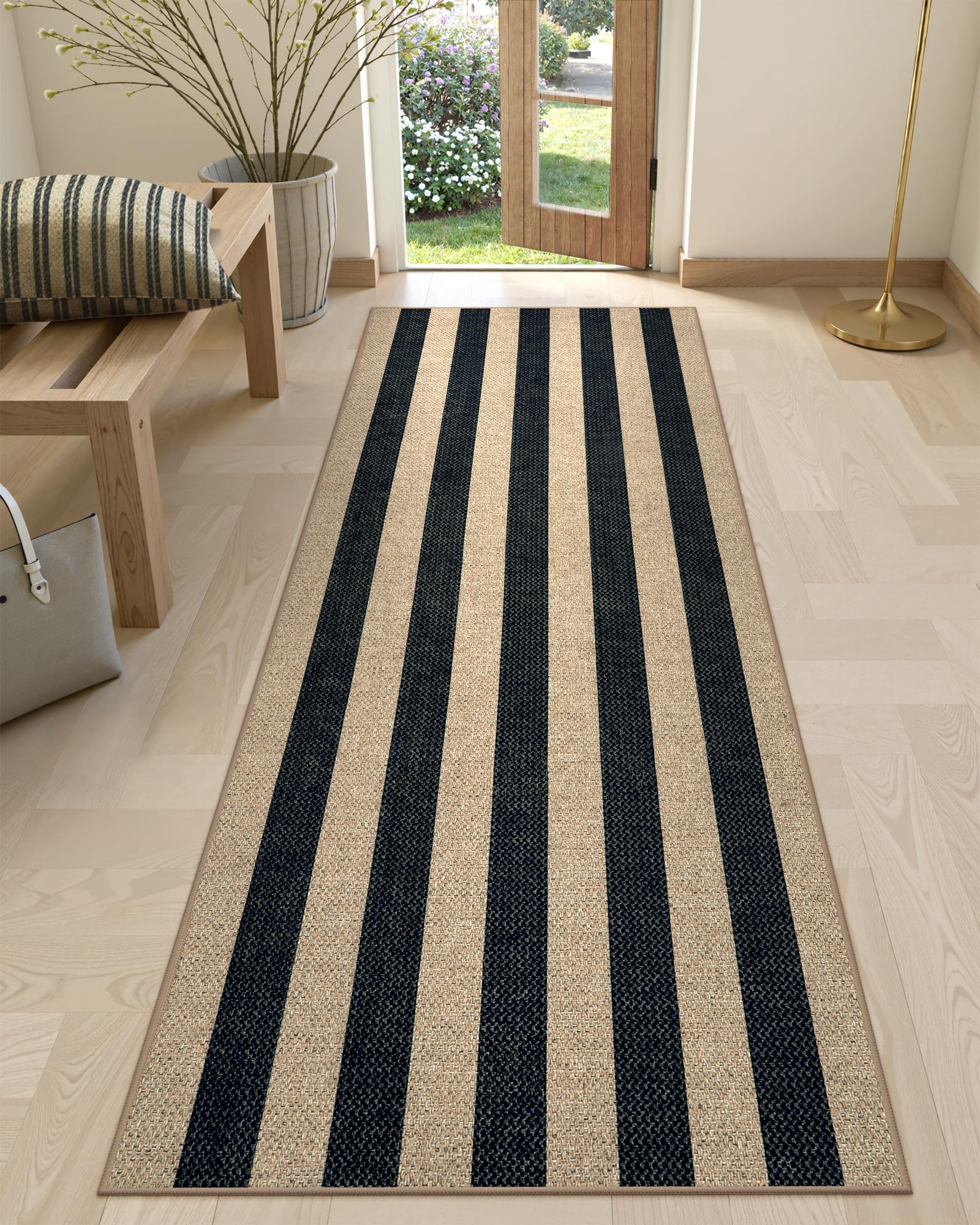 Lahome Striped Easy Jute Outdoor Patio Rug, 3x5 Washable Rugs for Entryway Porch, Farmhouse Neutral Non Shedding Indoor Outdoor Carpet for Entry Kitchen Guestroom Deck Foyer