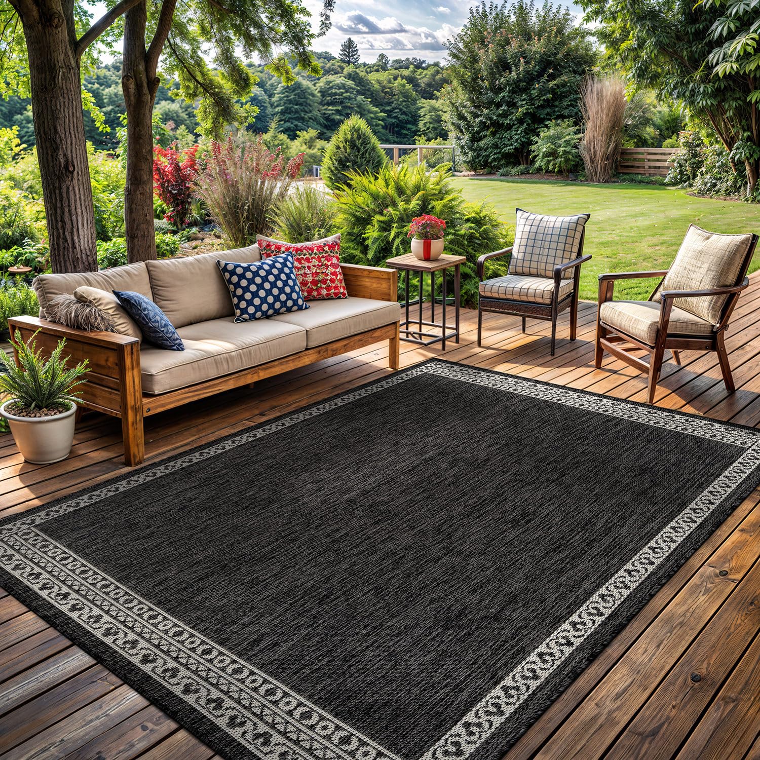 Washable Outdoor Rug 5x7 Modern Area Rugs Outdoor Carpets Striped Pattern Non Shedding Waterproof Easy Clean Patio Deck Porch Living Room Bedroom Garden RV (5 X 7 Olive)