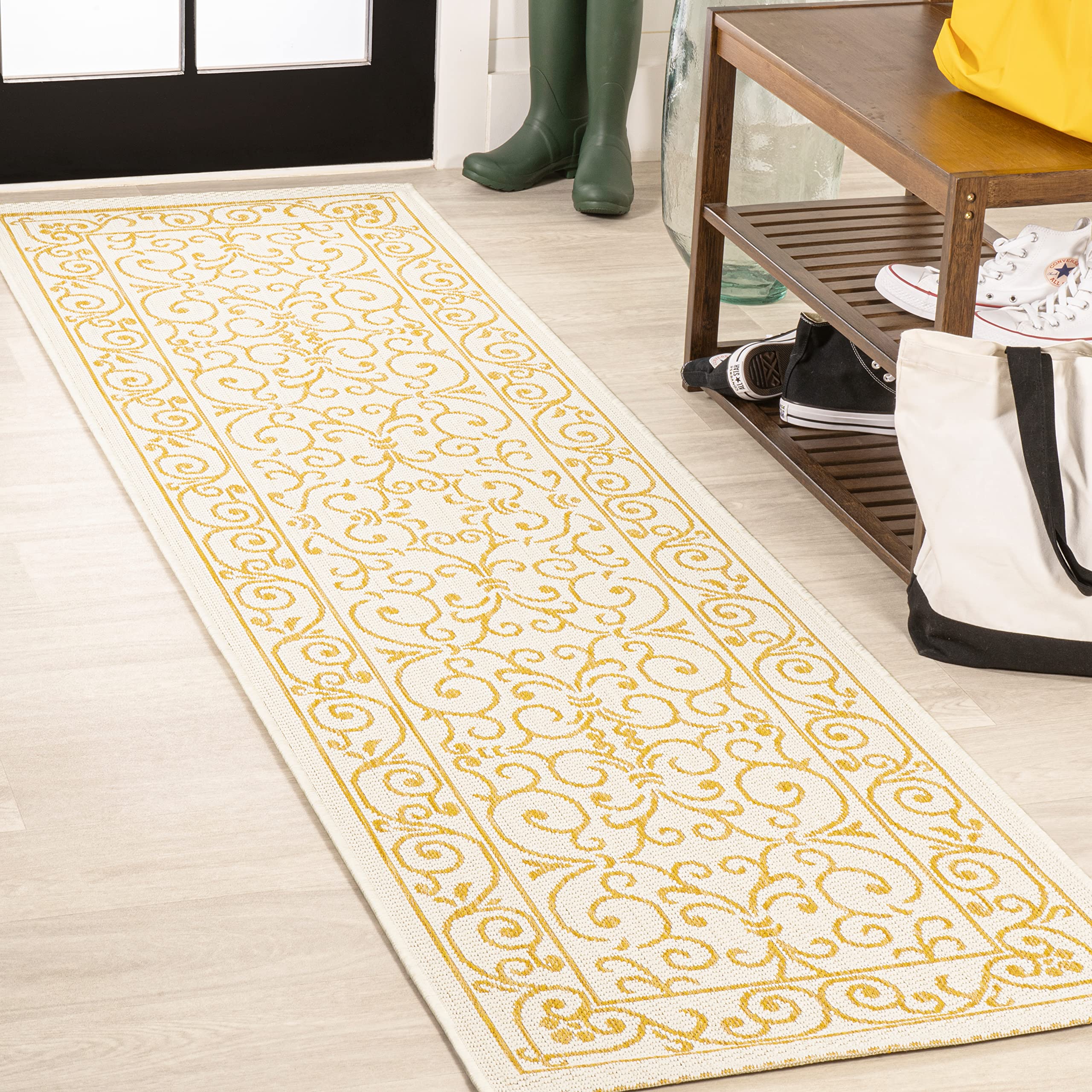 JONATHAN Y Vintage Filigree Indoor Outdoor Area Rug 5X8 Red/Beige, Charleston Textured Weave for Backyard, Patio, Porch, Easy-Cleaning, High Traffic, Pet-Friendly, Non-Shedding (SMB106B-5)