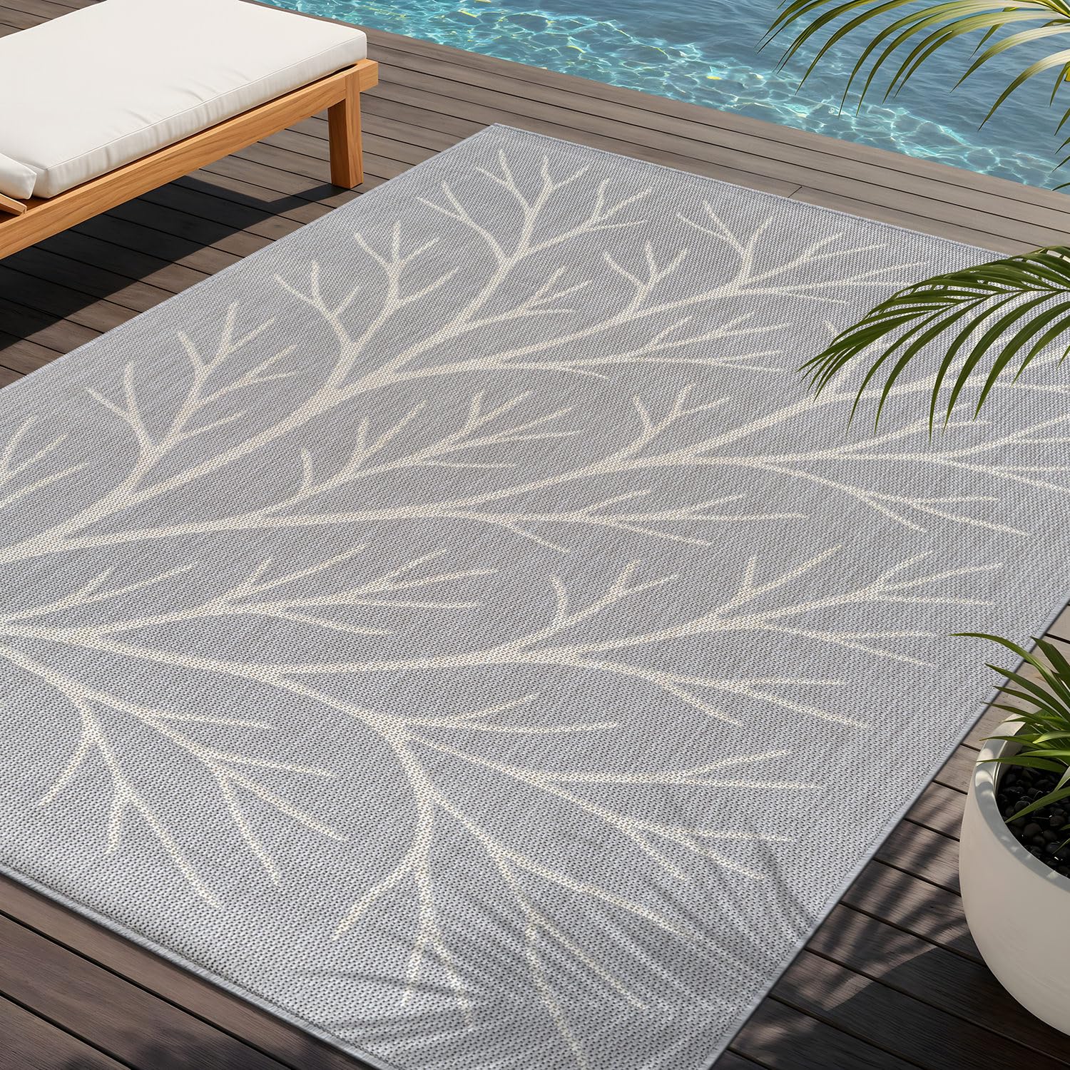 Washable Indoor Outdoor Rug 6x9 Modern Area Rugs Branch Pattern Non Shedding Waterproof Easy Clean Patio Deck Porch Living Room Bedroom Garden RV (6 X 9 Blue)