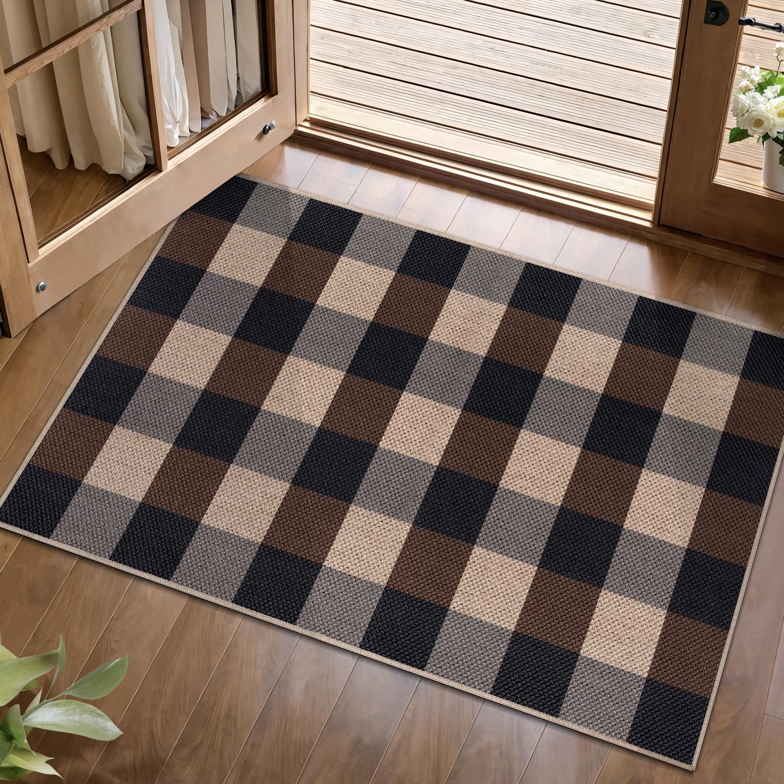 Tangsoo Rainbow Easy Jute Rug 5x7 Large Washable Area Rug for Living Room,Black Non-Slip Thin Outdoor Rug,Modern Farmhouse Indoor Carpet for Dining Room Table Bedroom Patio