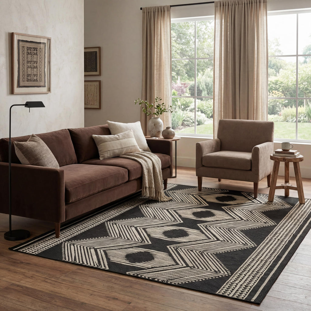 nuLOOM 4x6 Outdoor/Indoor Ranya Tribal Area Rug, Light Brown, Geometric Design, Stain Resistant, Highly Durable, For Patio, Balcony, Bedroom, Dining Room, Living Room, Bathroom