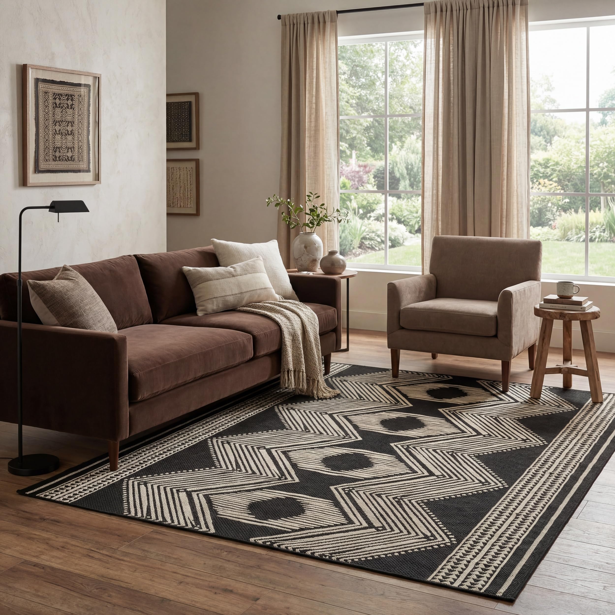 nuLOOM 4x6 Outdoor/Indoor Ranya Tribal Area Rug, Light Brown, Geometric Design, Stain Resistant, Highly Durable, For Patio, Balcony, Bedroom, Dining Room, Living Room, Bathroom