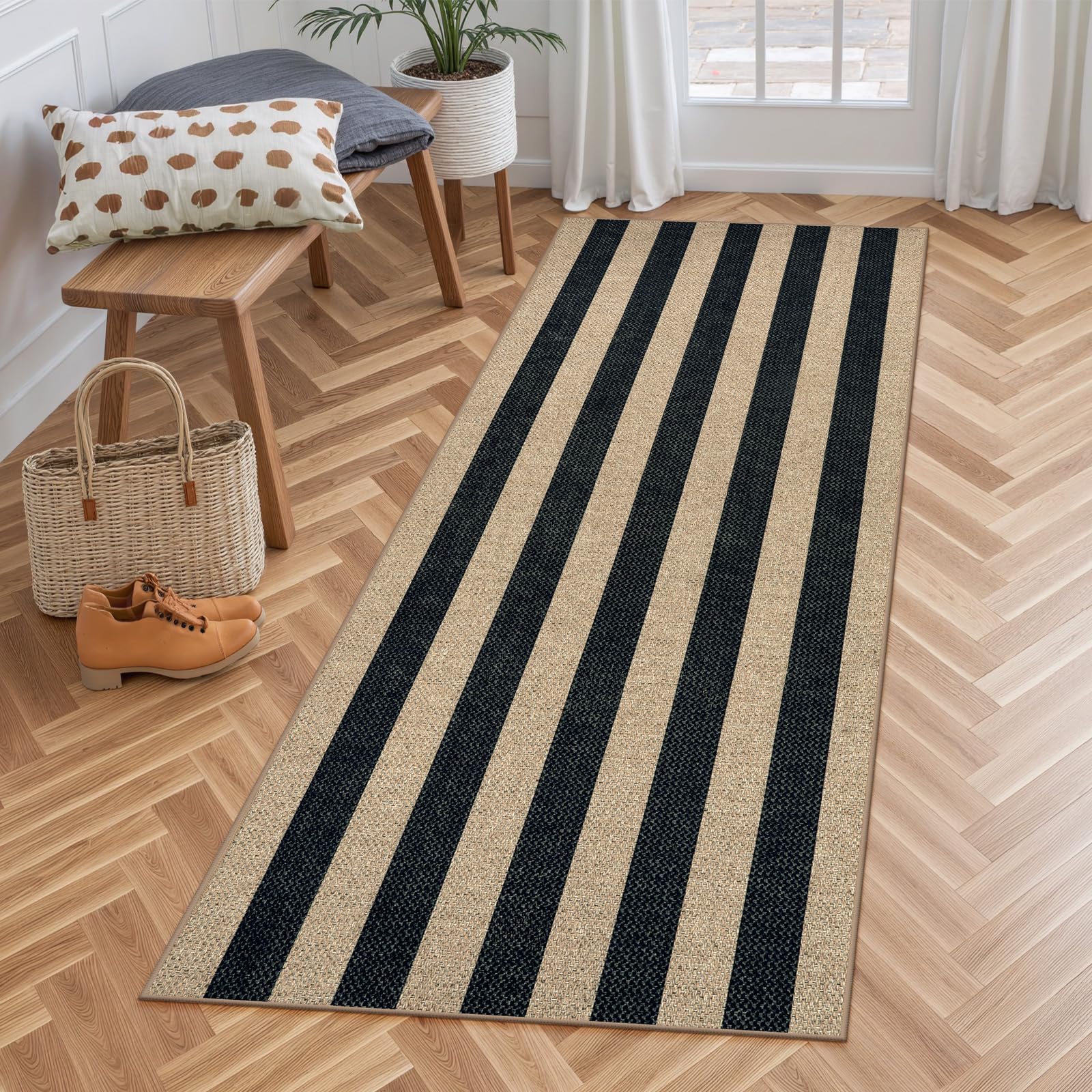 Lahome Striped Easy Jute Outdoor Patio Rug, 3x5 Washable Rugs for Entryway Porch, Farmhouse Neutral Non Shedding Indoor Outdoor Carpet for Entry Kitchen Guestroom Deck Foyer
