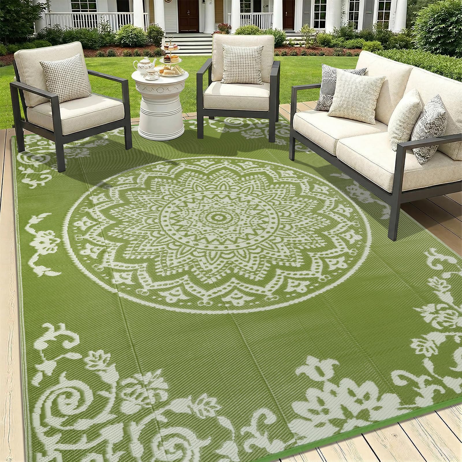famibay Outdoor Rug Waterproof 5x8 ft, Reversible Outdoor Plastic Straw Rug, UV-Resistant Patio Rug Lightweight Portable RV Mat Indoor Outdoor Carpet for Camping, Balcony, Deck, Backyard, Picnic