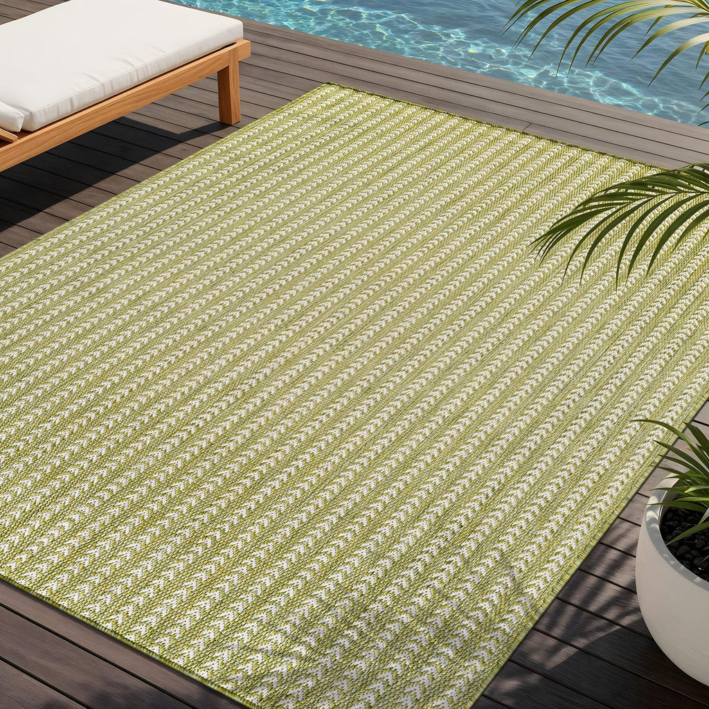 Washable Outdoor Rug 5x7 Modern Area Rugs Outdoor Carpets Striped Pattern Non Shedding Waterproof Easy Clean Patio Deck Porch Living Room Bedroom Garden RV (5 X 7 Olive)